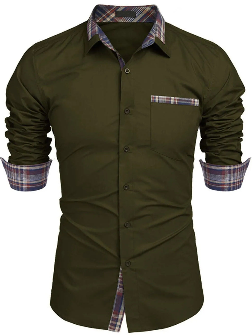 Men's Plaid Collared Neck Long Sleeve Shirt
