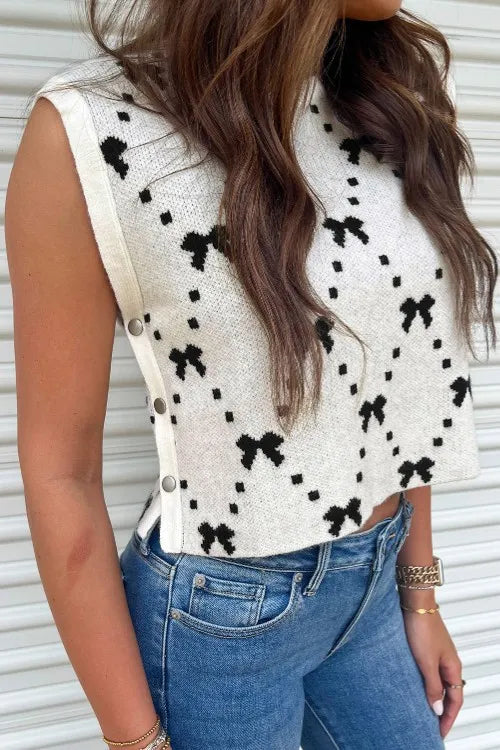 Bow Round Neck Sweater Vest