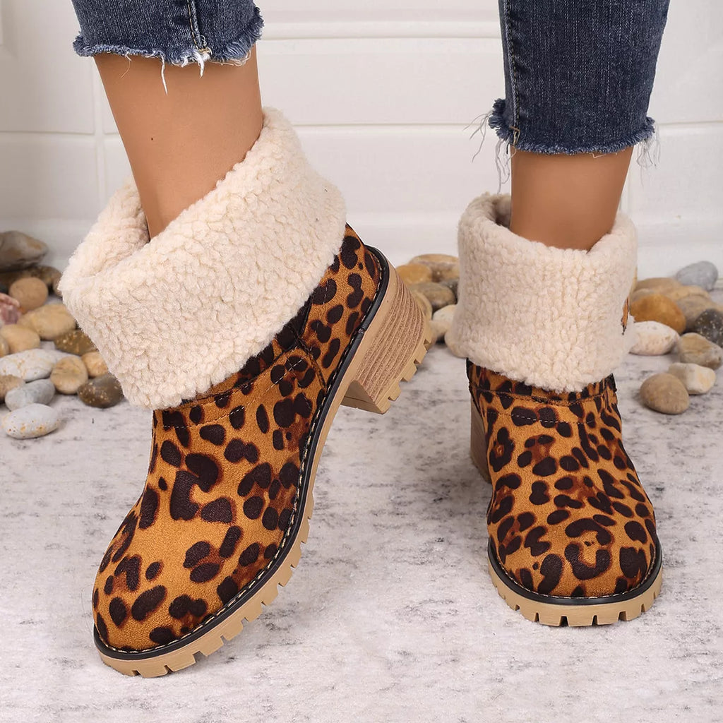 Leopard Print Plush Lined Boots