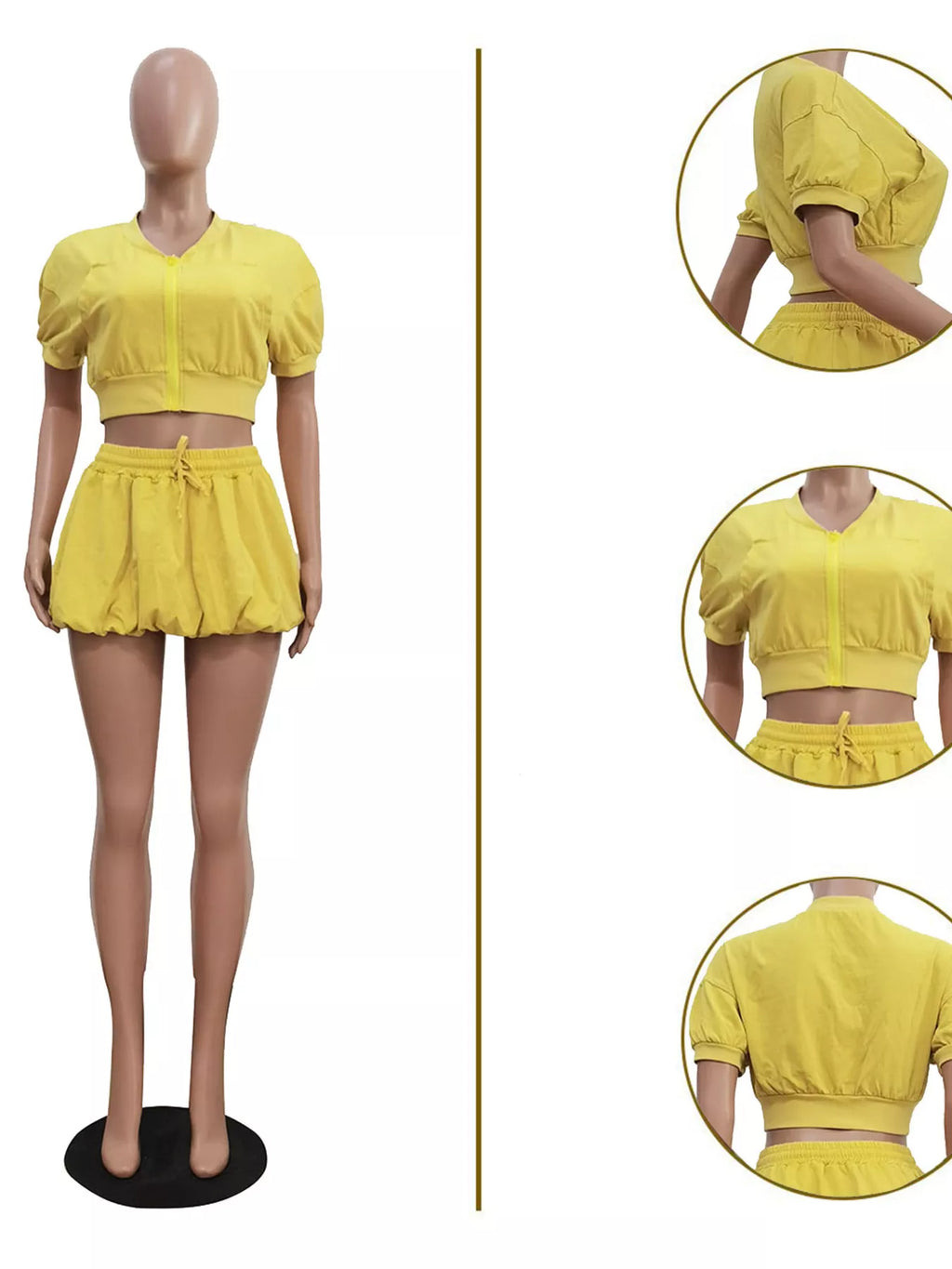 Zip Up Crop Top and Shorts Set