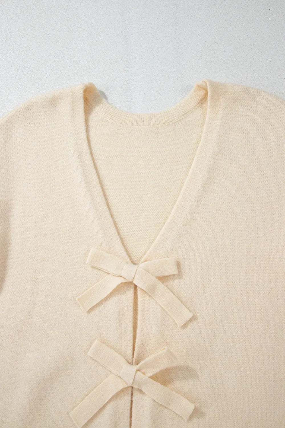 Bowknot Front V Neck Long Sleeve Sweater
