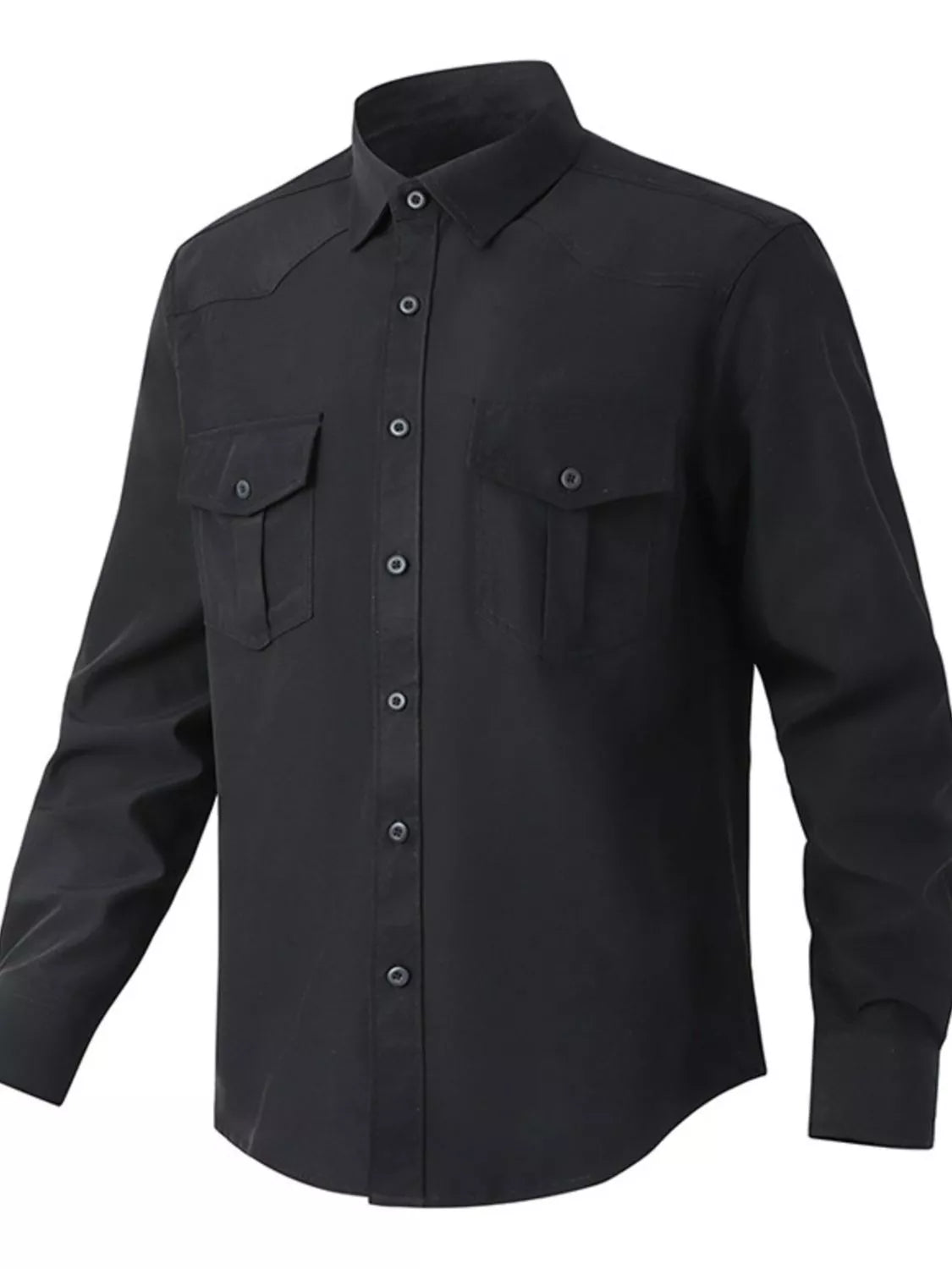 Men's Solid Color Long Sleeve Button-Up Shirt