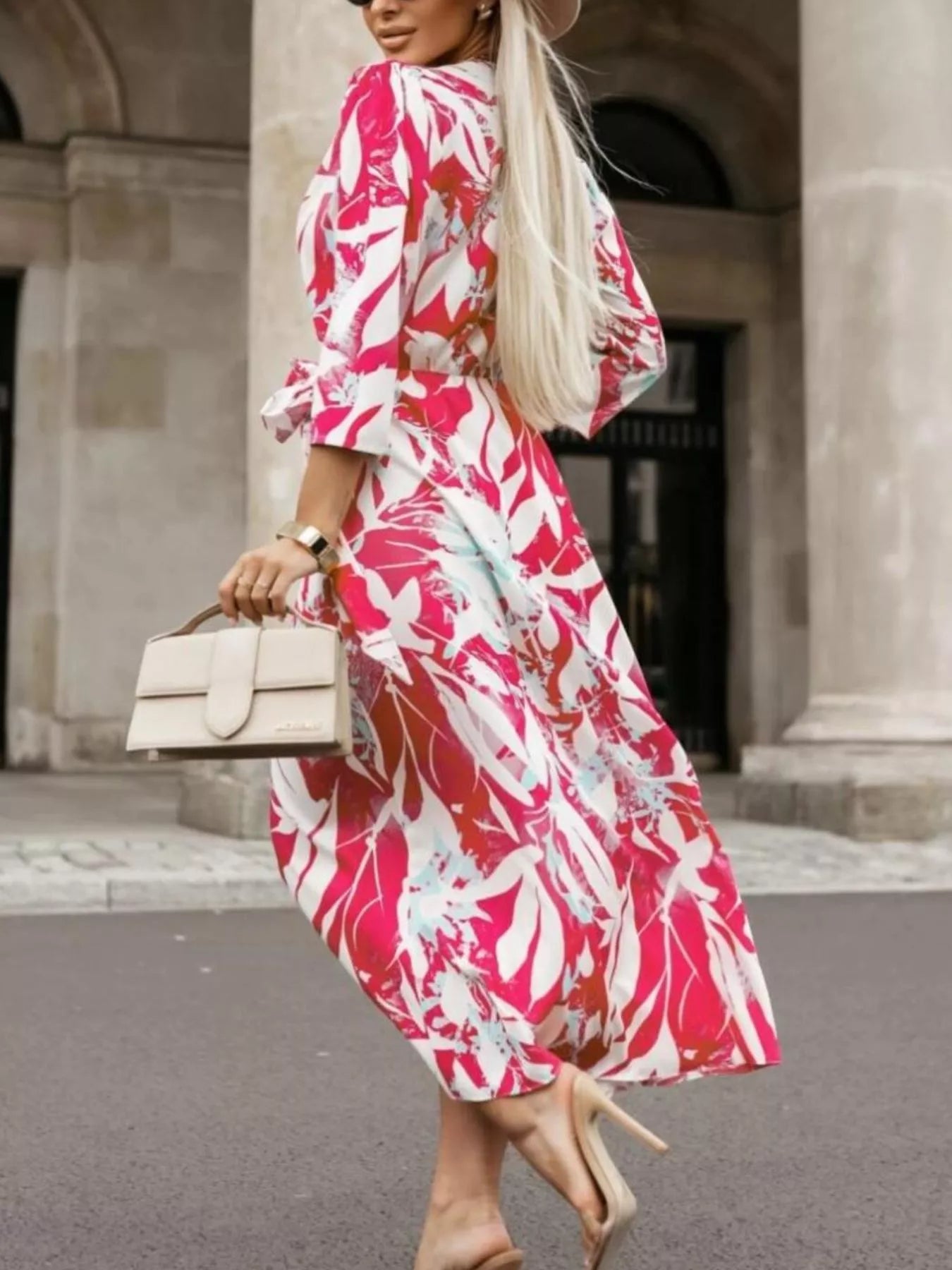 Printed Surplice Long Sleeve Wrap Dress