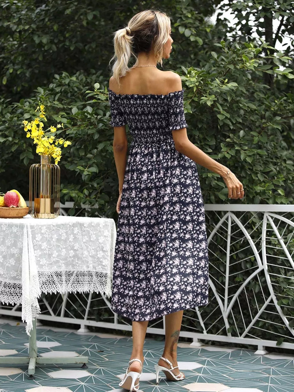 Off Shoulder Floral Slit Dress