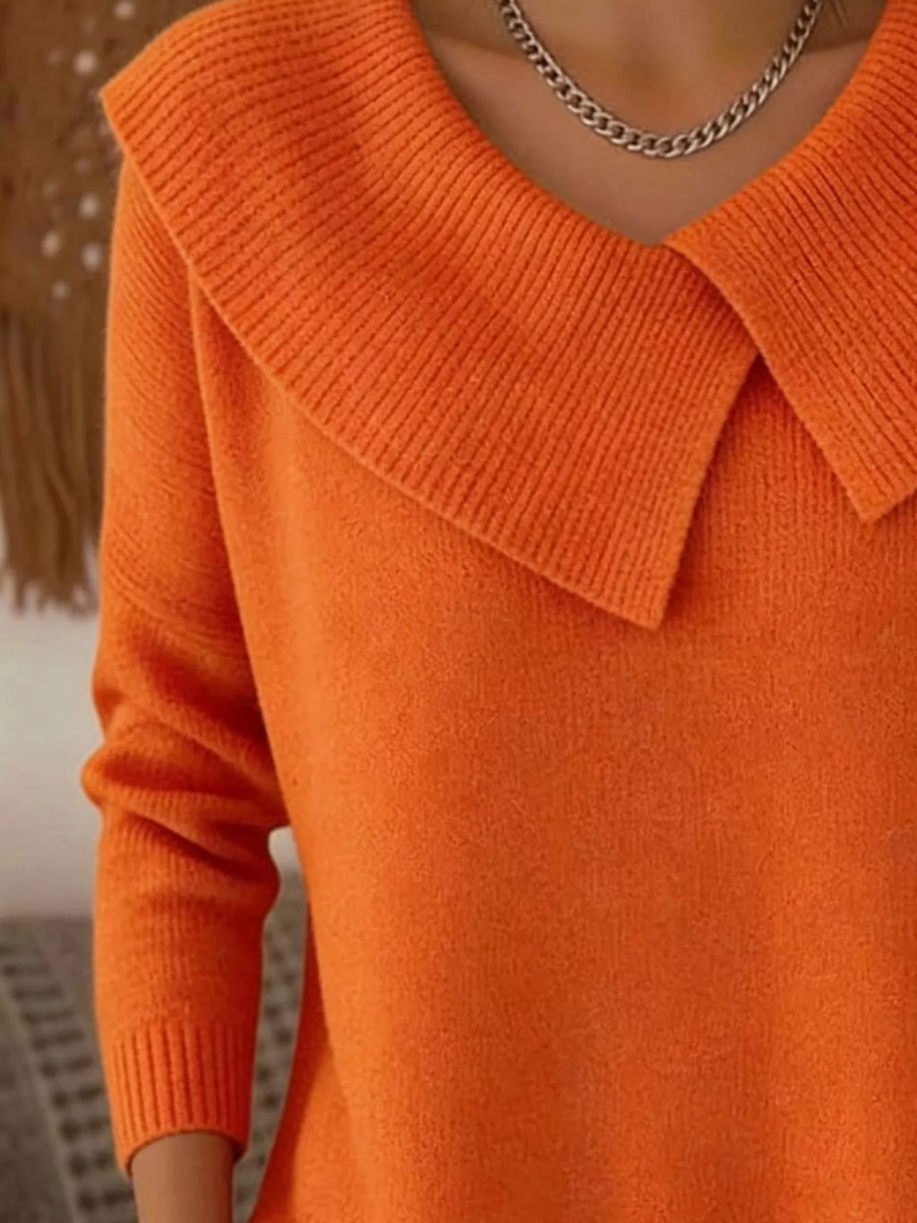 Full Size Solid Color Ribbed Hem Sweater Plus Size