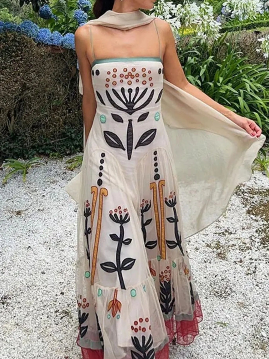 Ruffled Hem Square Neck Maxi Dress