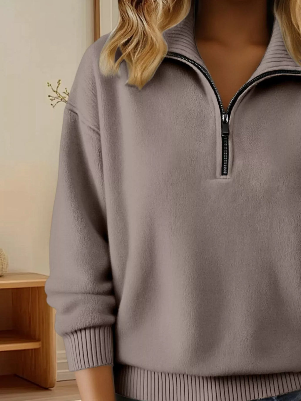 Full Size Half Zip Dropped Shoulder Sweater Plus Size