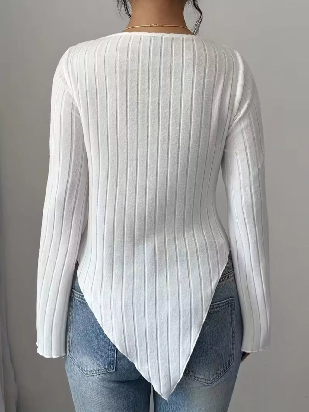 Cowl Neck Ribbed Knit T-Shirt