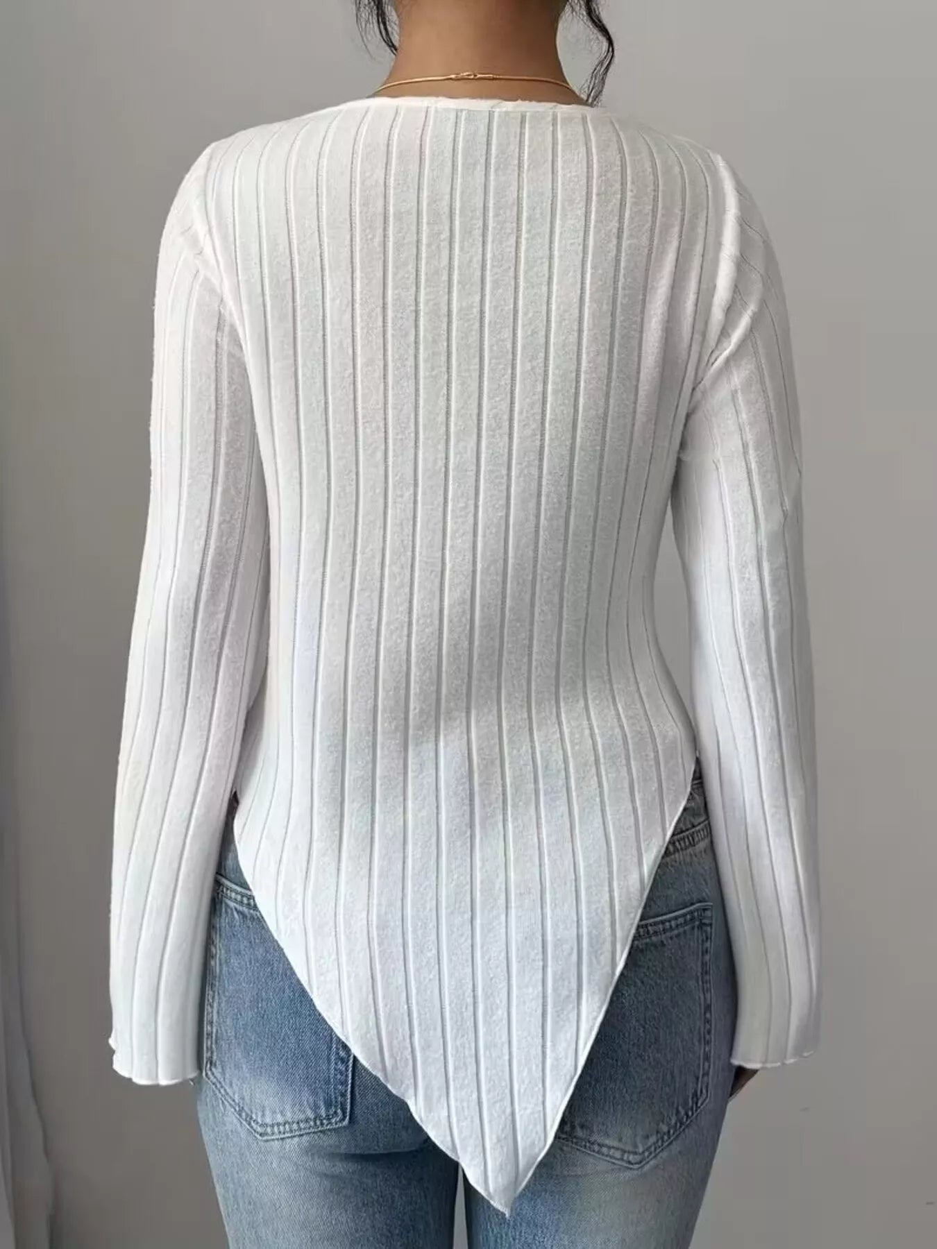 Cowl Neck Ribbed Knit T-Shirt