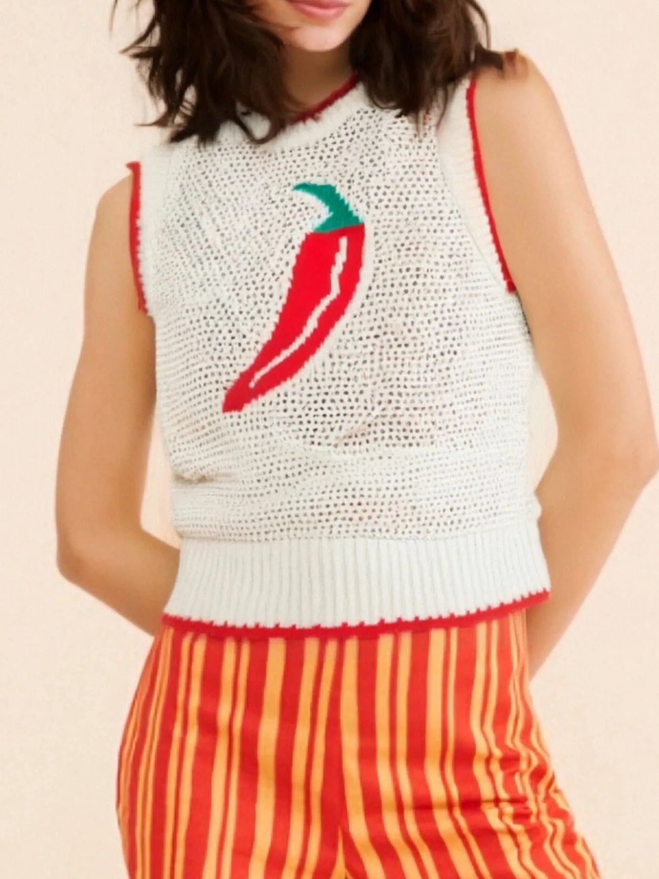 Chili Pepper Crochet Knit Tank Top