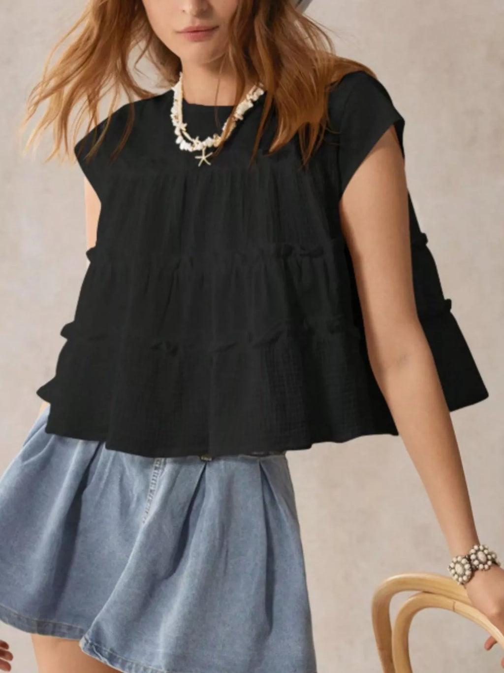 Tiered Cap Sleeve Blouse