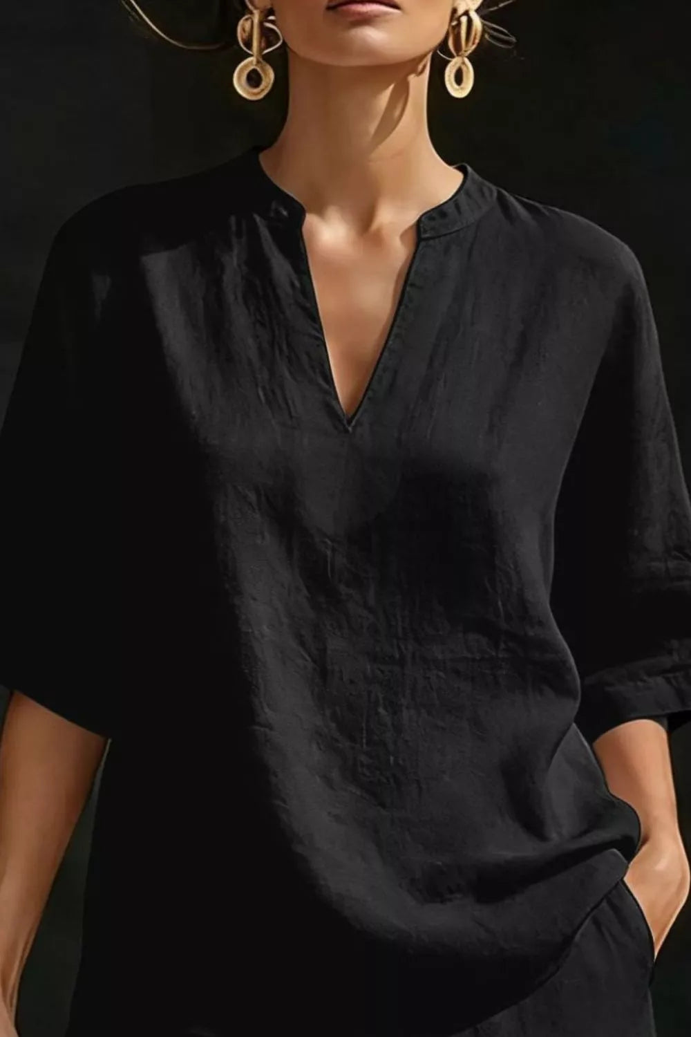 Notched Half Sleeve Top and Shorts Set