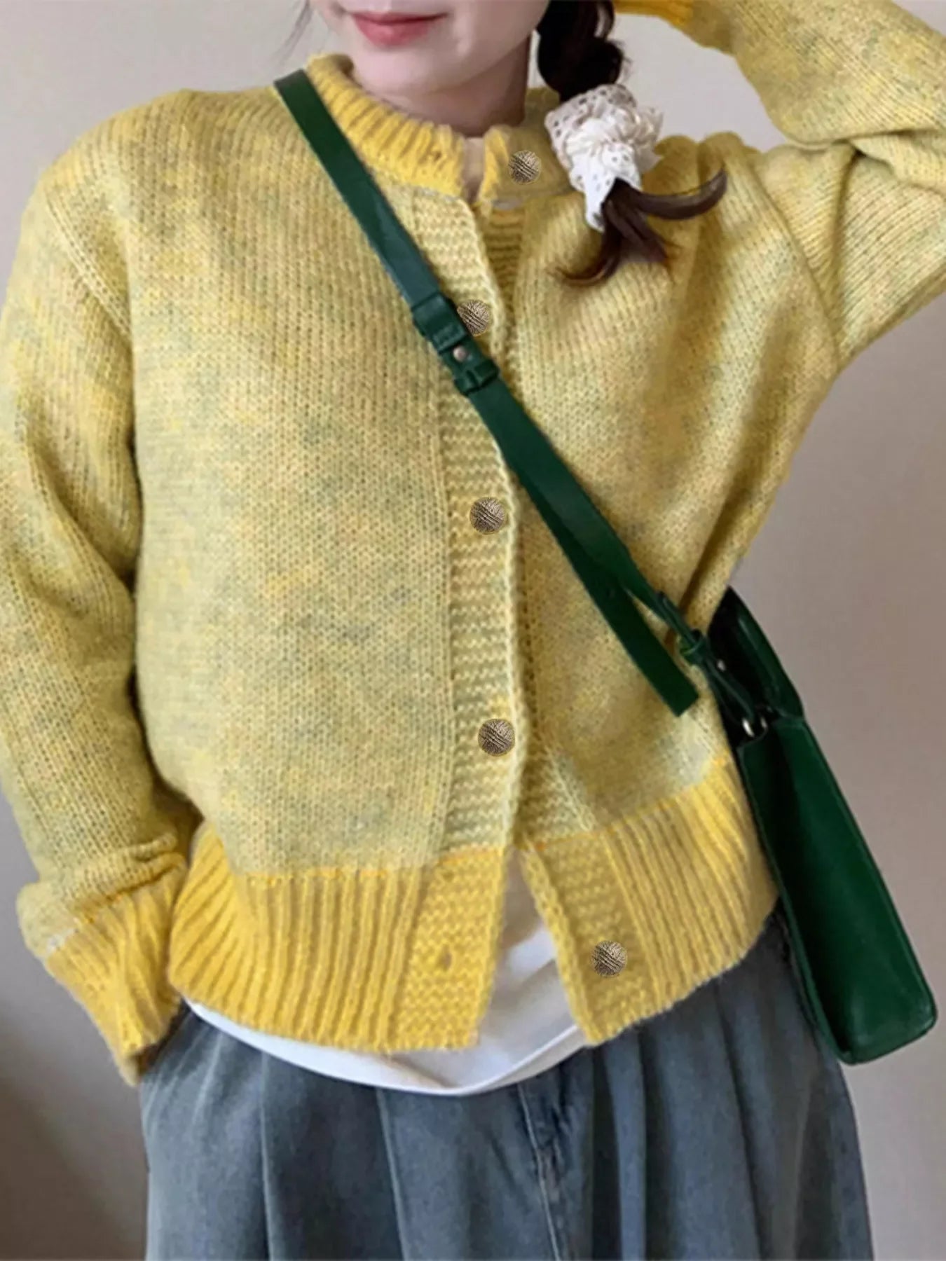 Color Block Button Up Cardigan