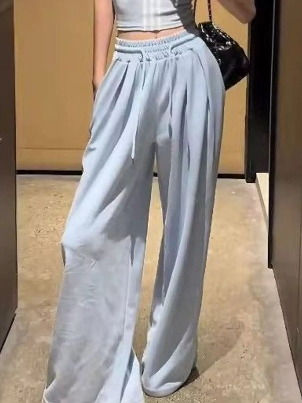 Full Size Striped Crop Top & Wide Leg Pants Set Plus Size