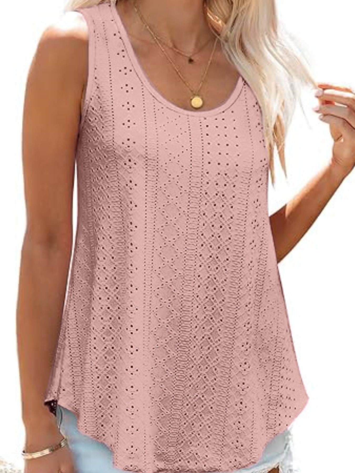 Eyelet Scoop Neck Tank