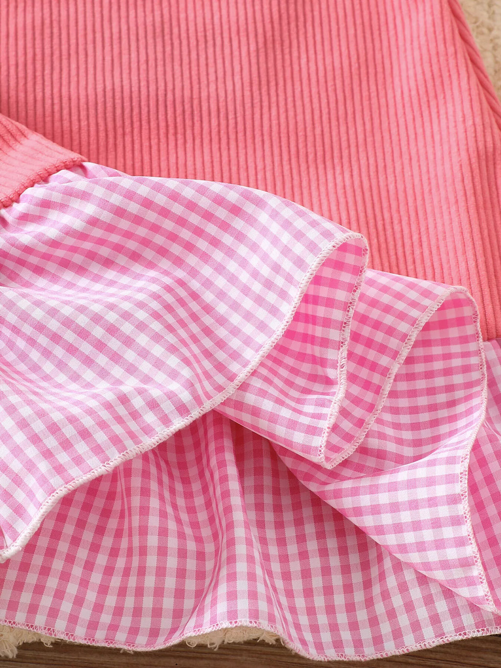 Children's Plaid Hem Corduroy Sleeveless Dress