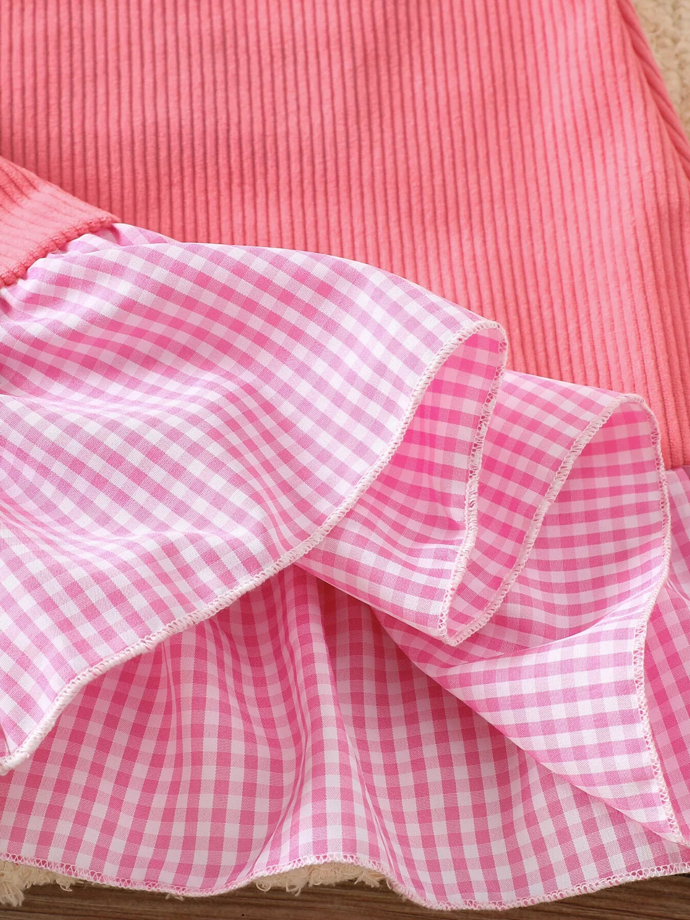 Children's Plaid Hem Corduroy Sleeveless Dress