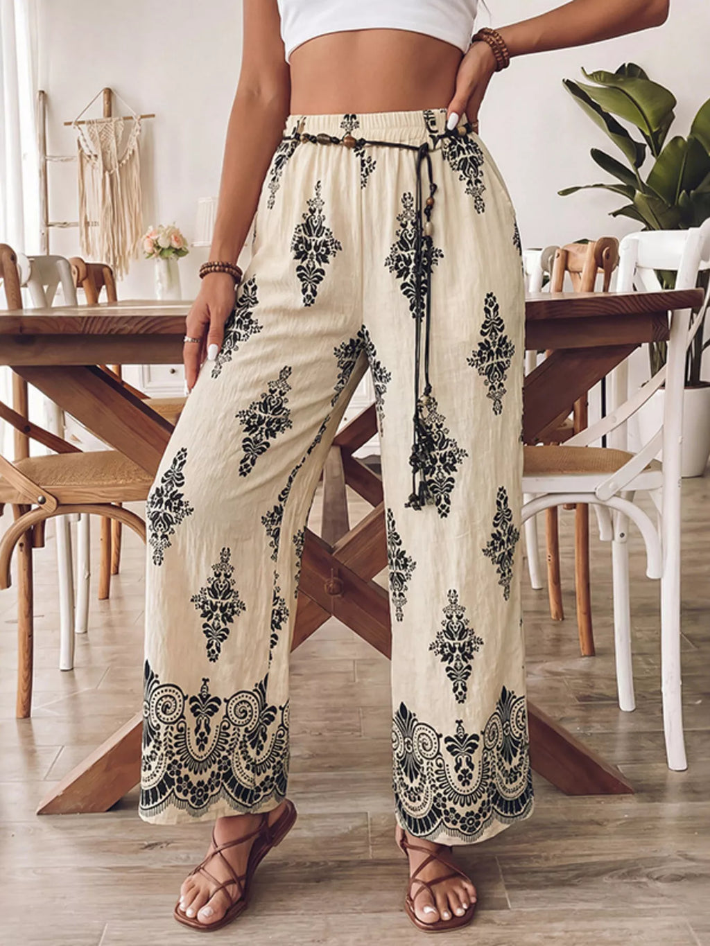 Boho Print Wide Leg Pants
