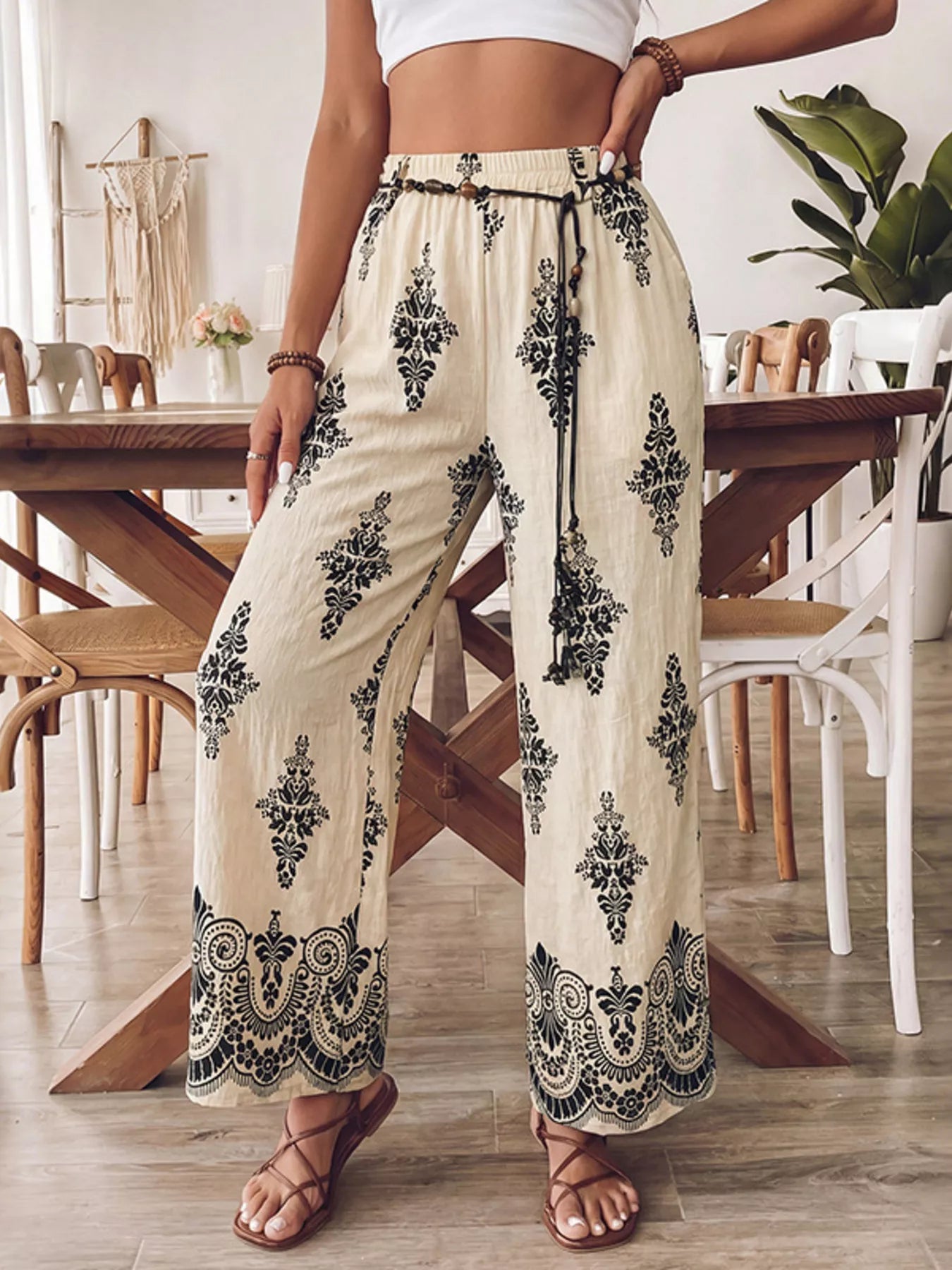 Boho Print Wide Leg Pants