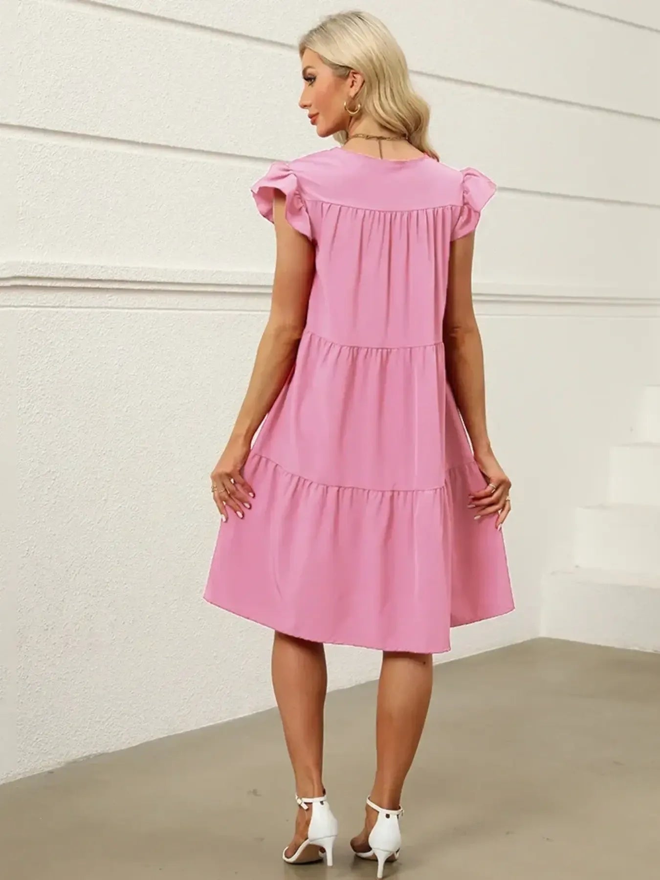 Tiered Ruffle Sleeve Mini Dress