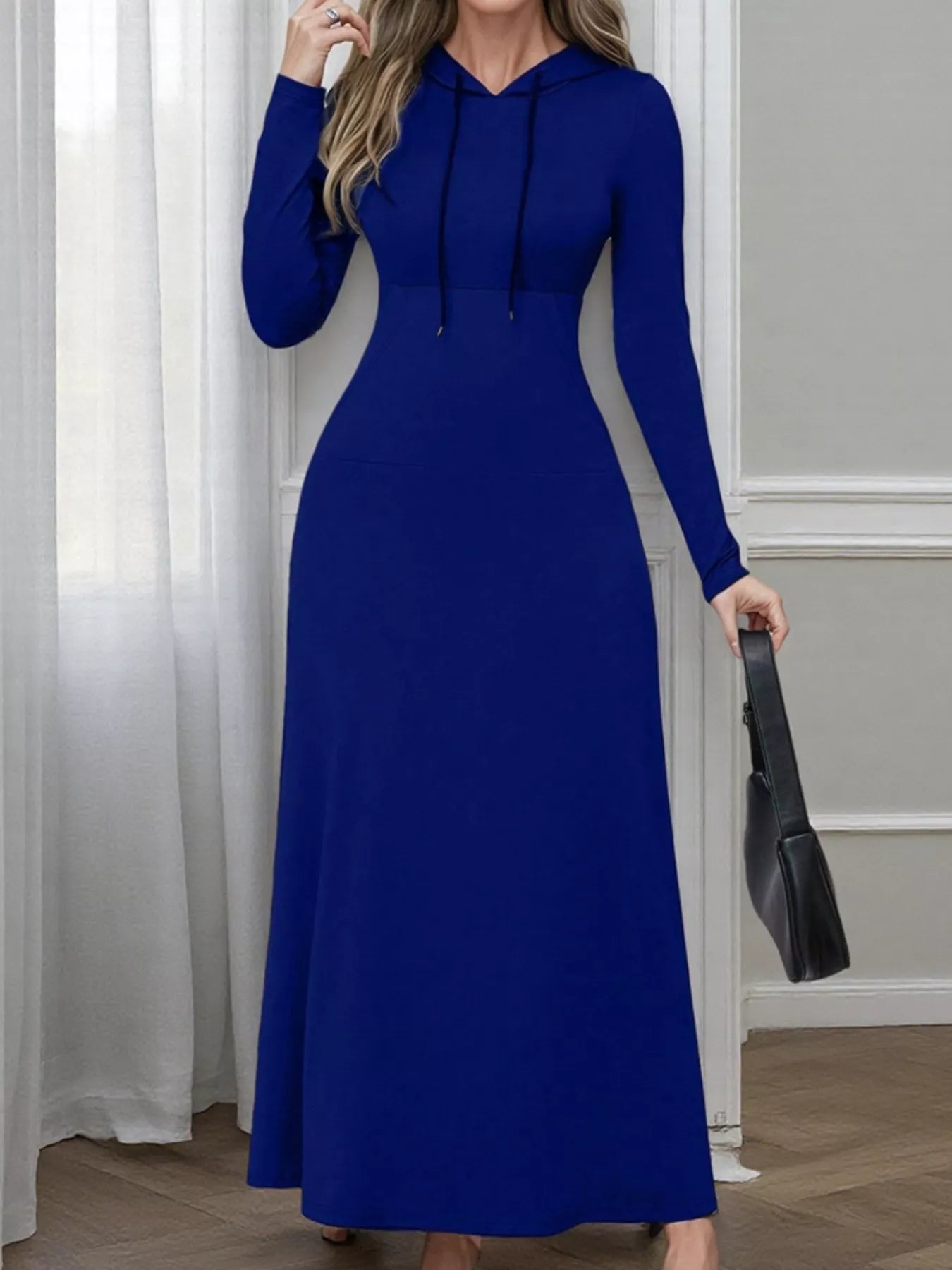 Drawstring Long Sleeve Hooded Maxi Dress