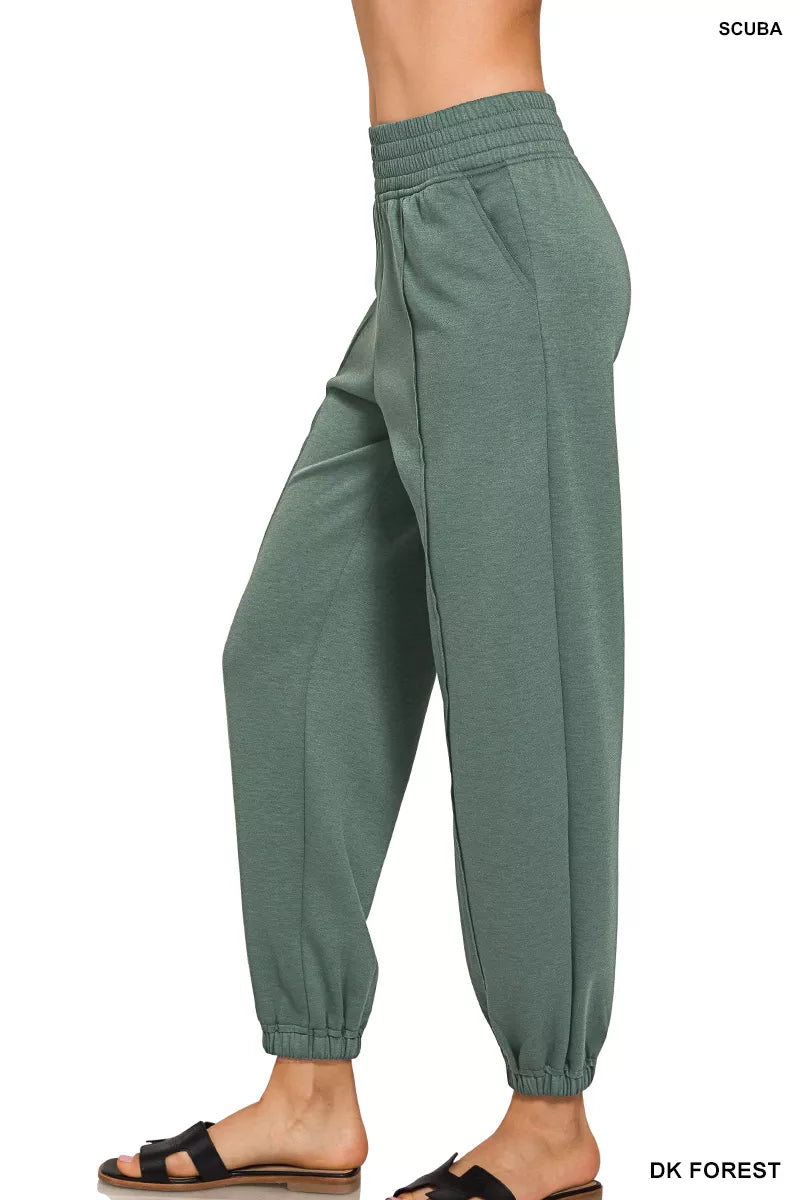 Zenana Scuba Elastic Waist Joggers with pockets