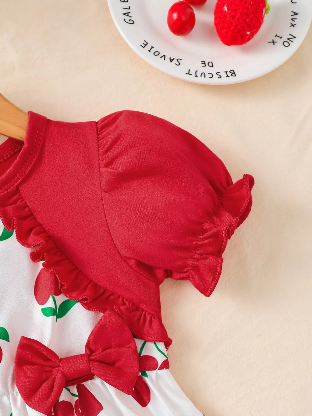 Children's Cherry Print Bow Decor Dress
