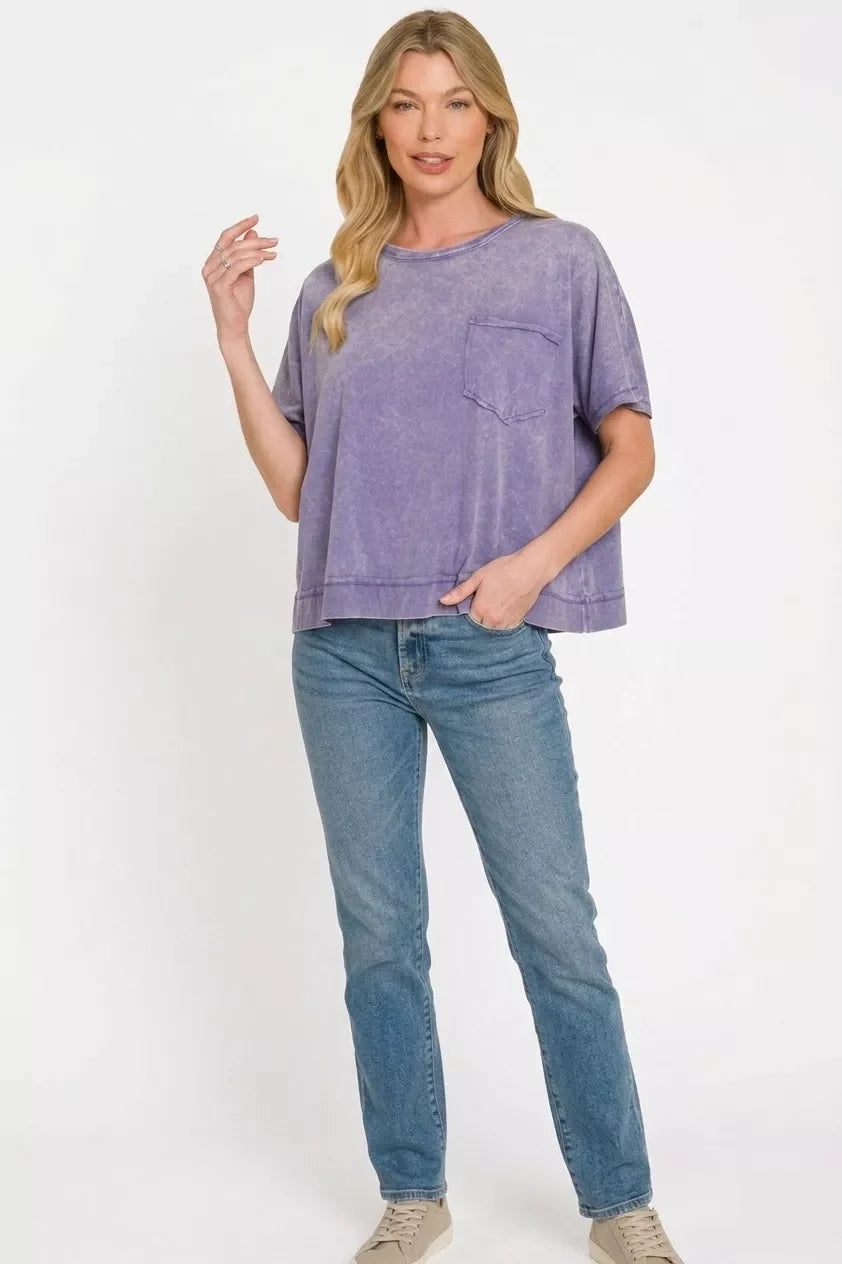 Zenana Acid Washed Round Neck Short Sleeve Oversized T-Shirt