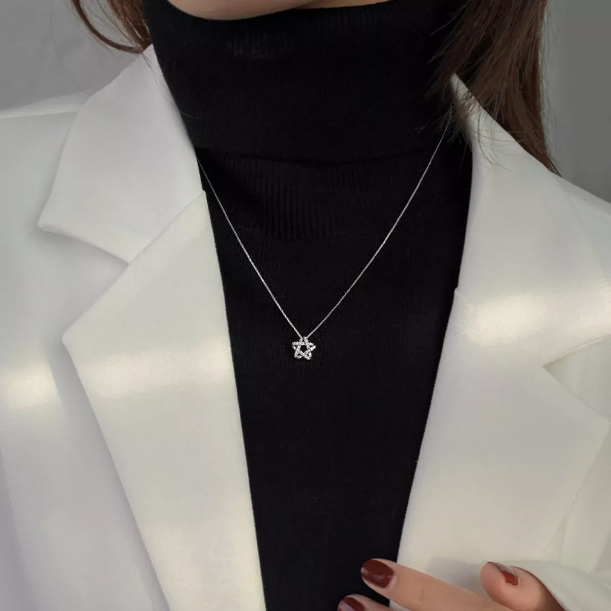 925 Sterling Silver Zircon Star Necklace