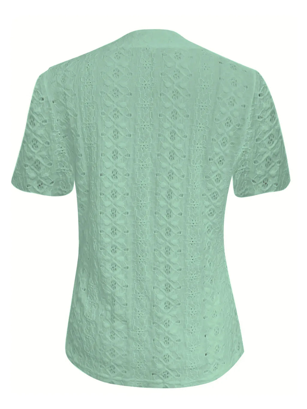 Openwork Notched Short Sleeve Top