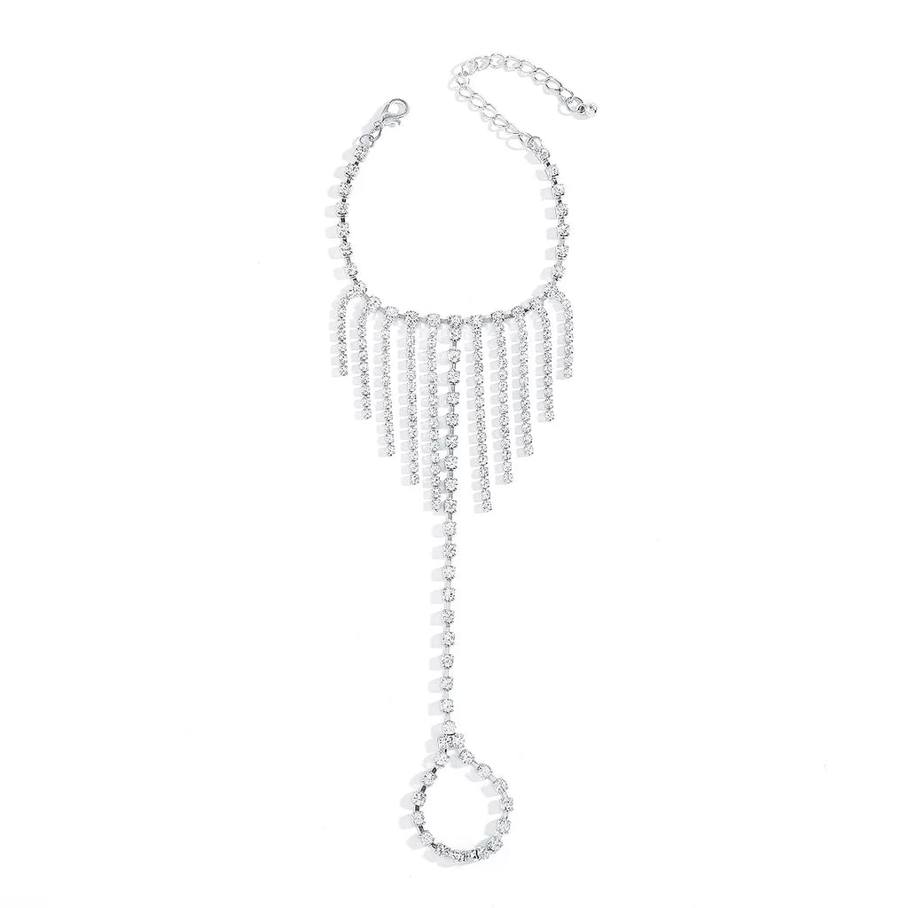 Rhinestone Fringe Hand Chain Bracelet