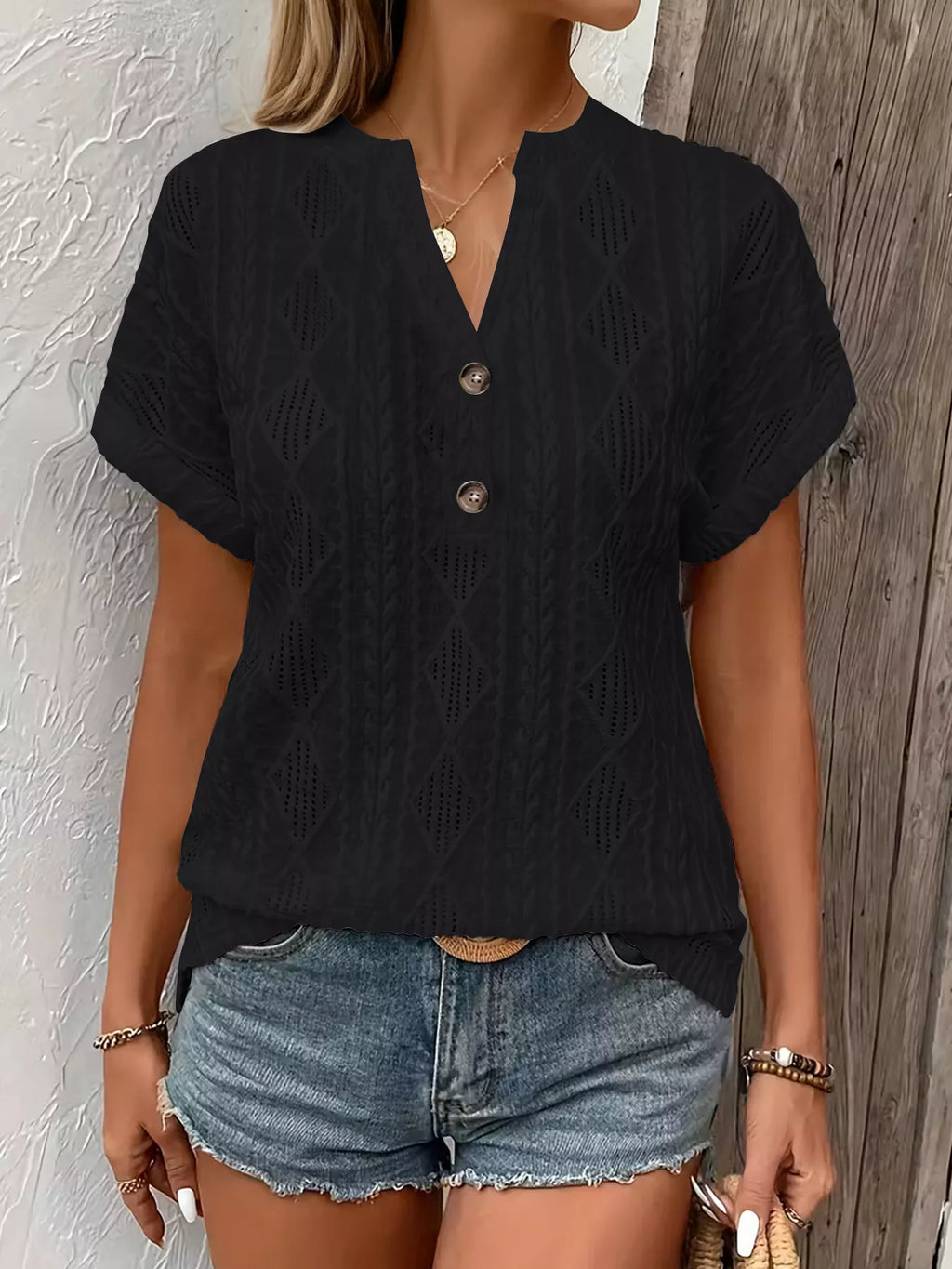 Diamond Pattern Short Sleeve Top