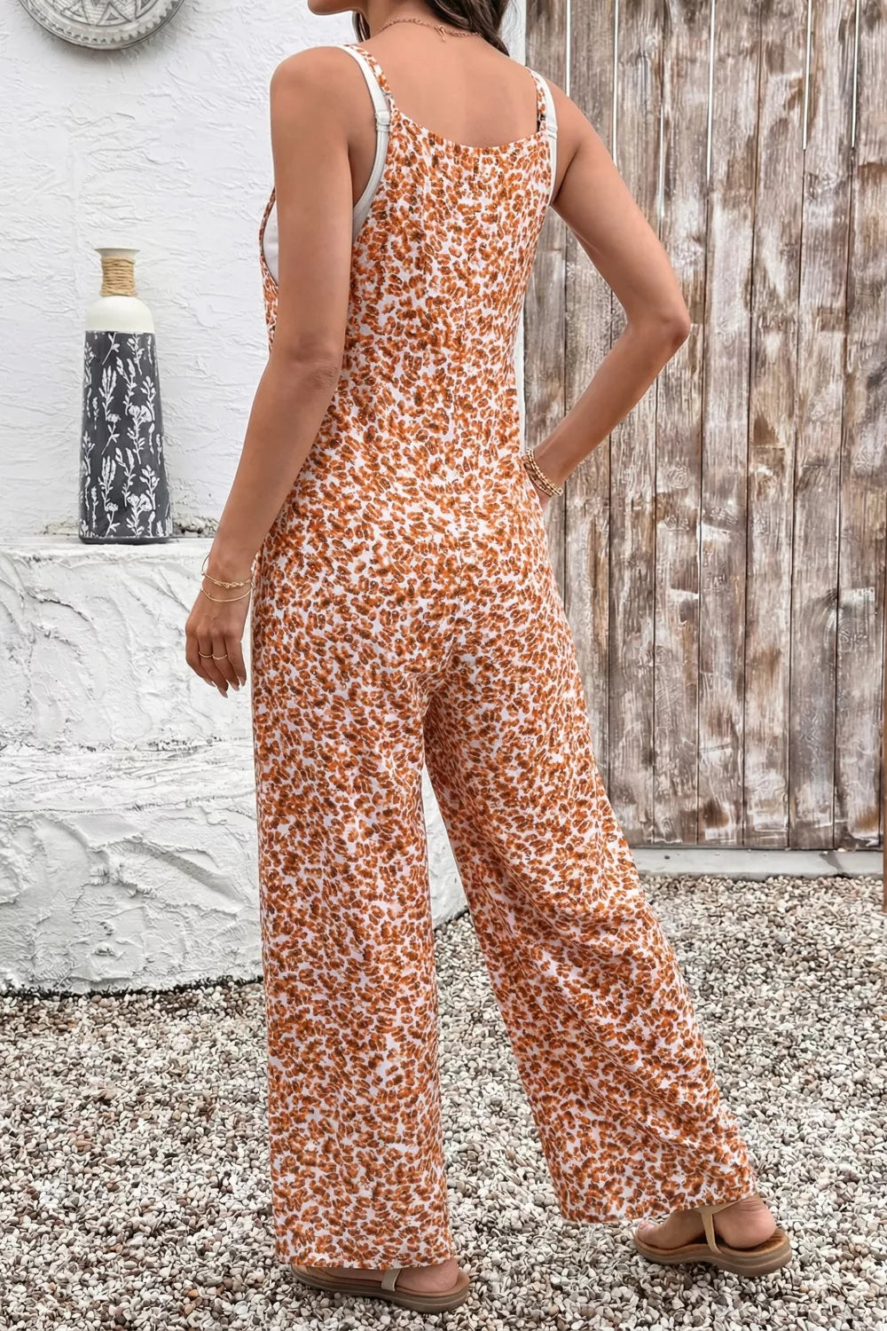 Floral Print Spaghetti Strap Wide Leg Jumpsuit