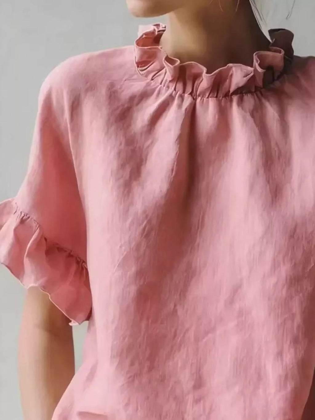 Full Size Ruffled Neck Half Sleeve Blouse Plus Size