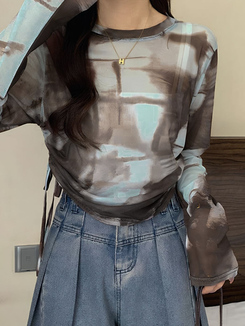 Tie Dye Drawstring Ruched Top