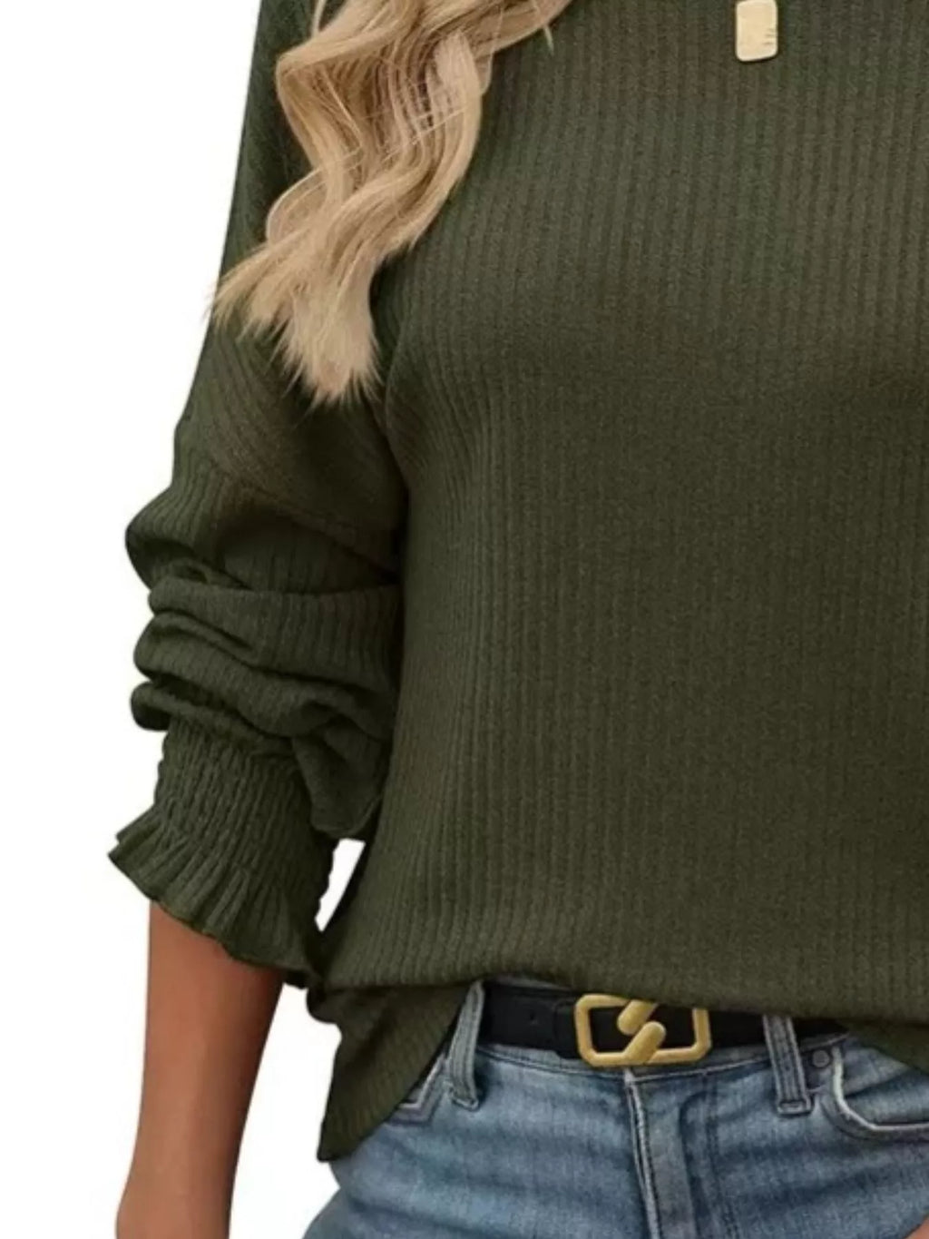 Ribbed Knit Long Sleeve T-Shirt