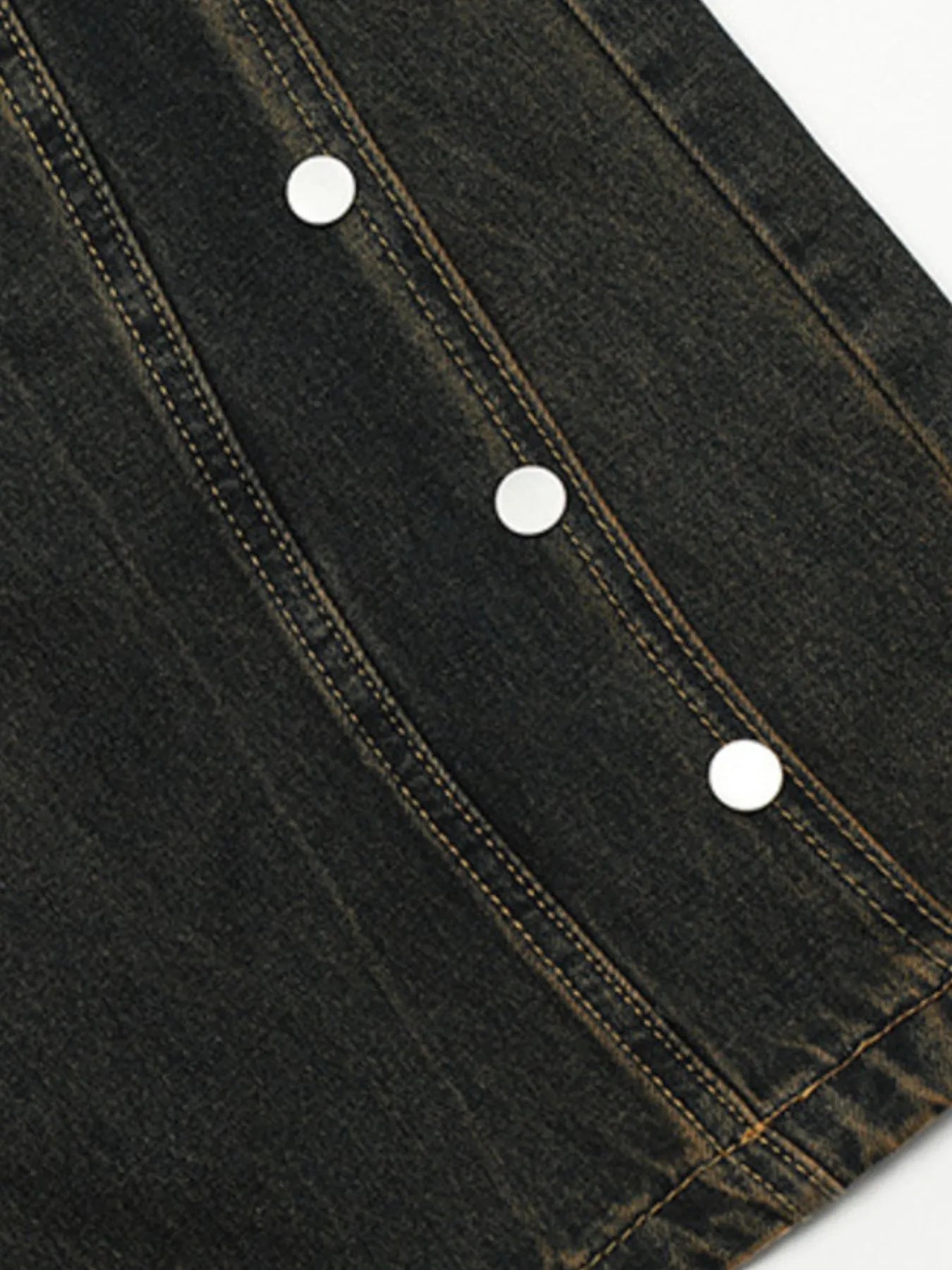 Men's Washed Wide Leg Jeans with Side Button Details