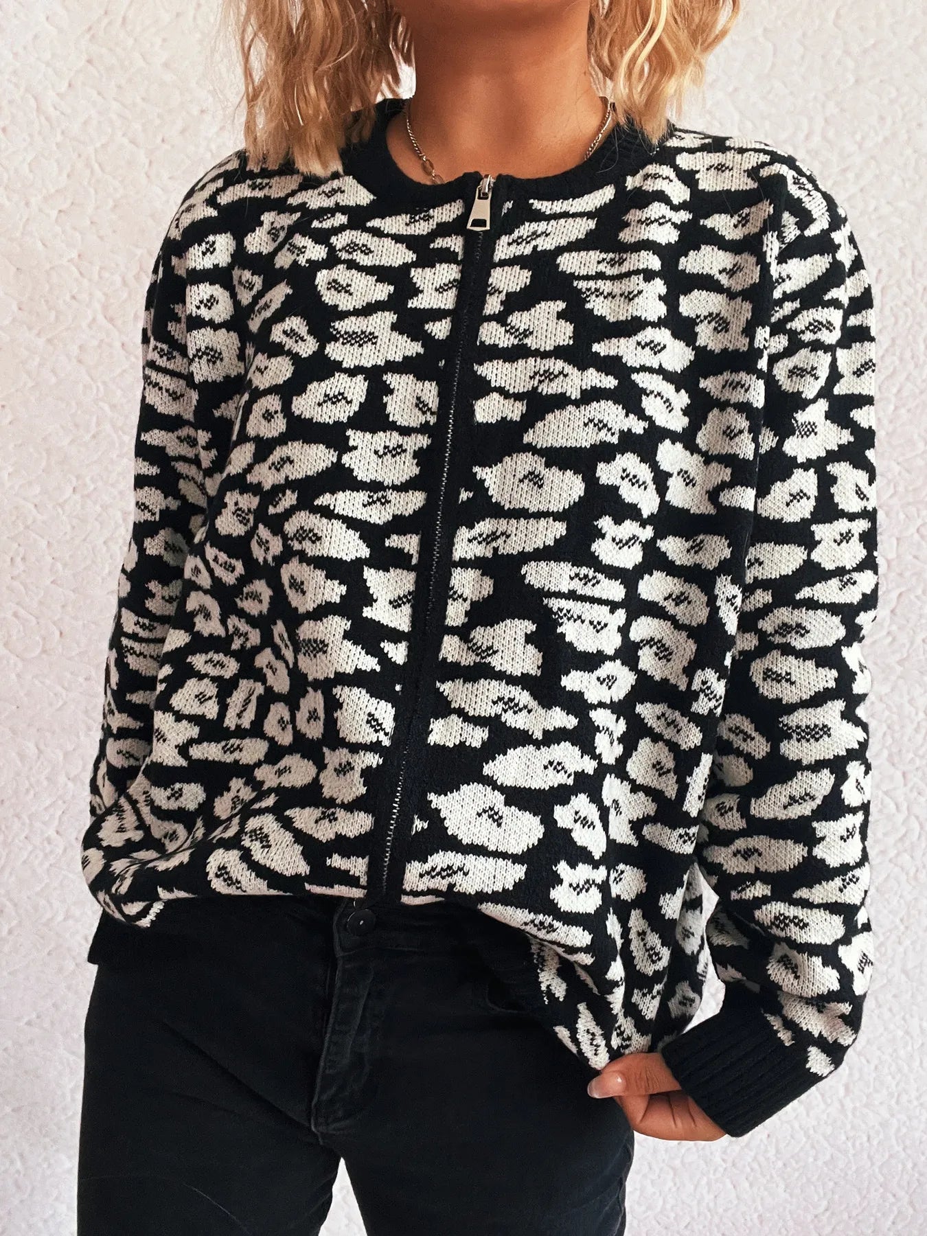 Zip Up Long Sleeve Cardigan