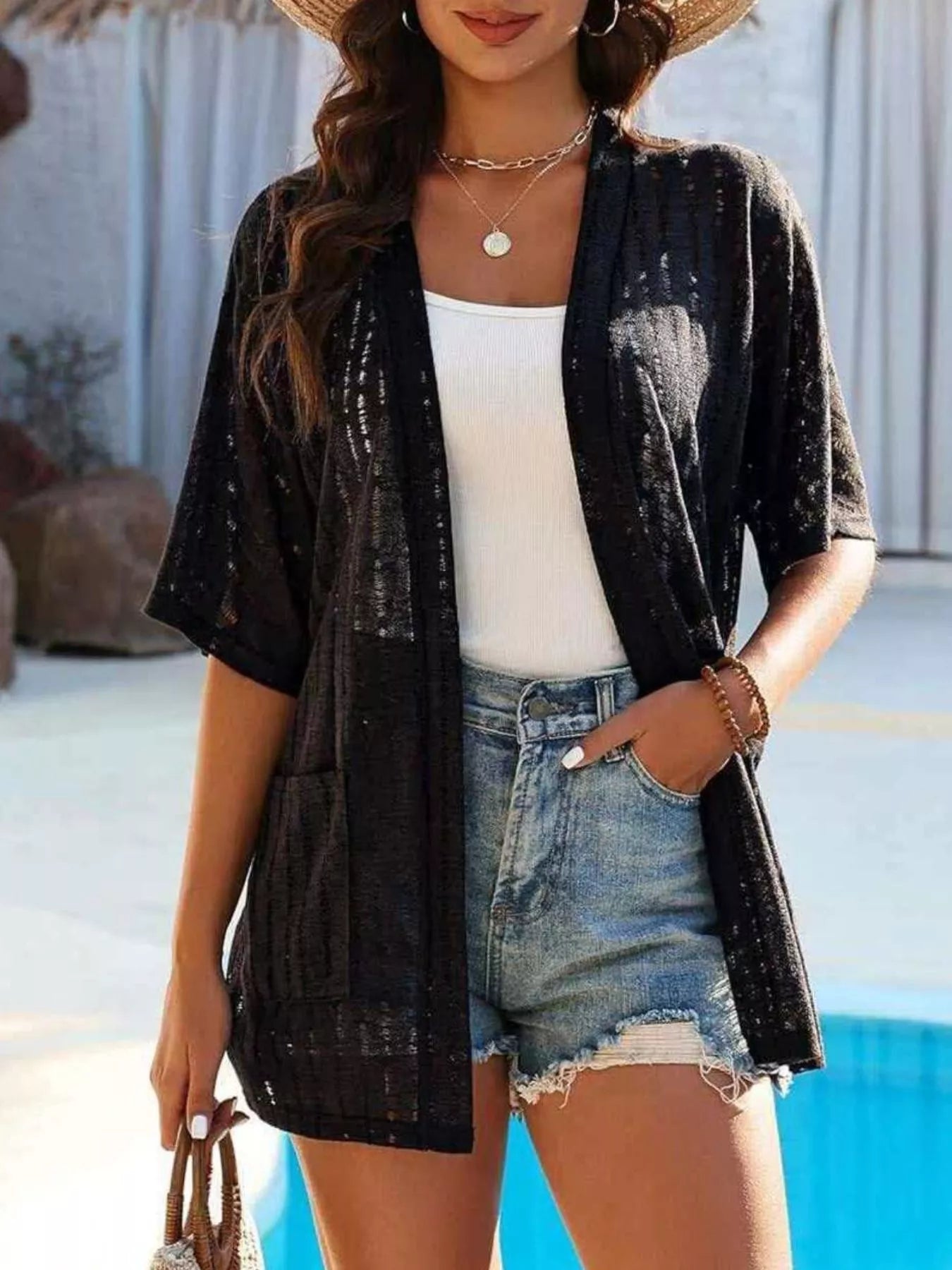 Openwork Open Front Cardigan
