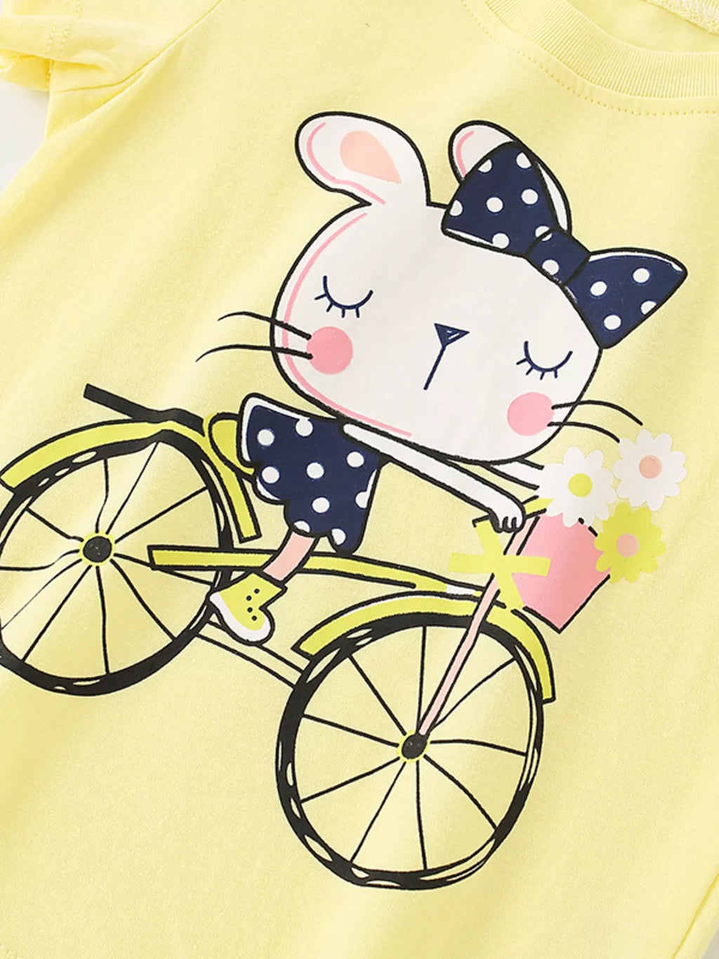 Children's Cartoon Rabbit Bicycle Short Sleeve T-Shirt