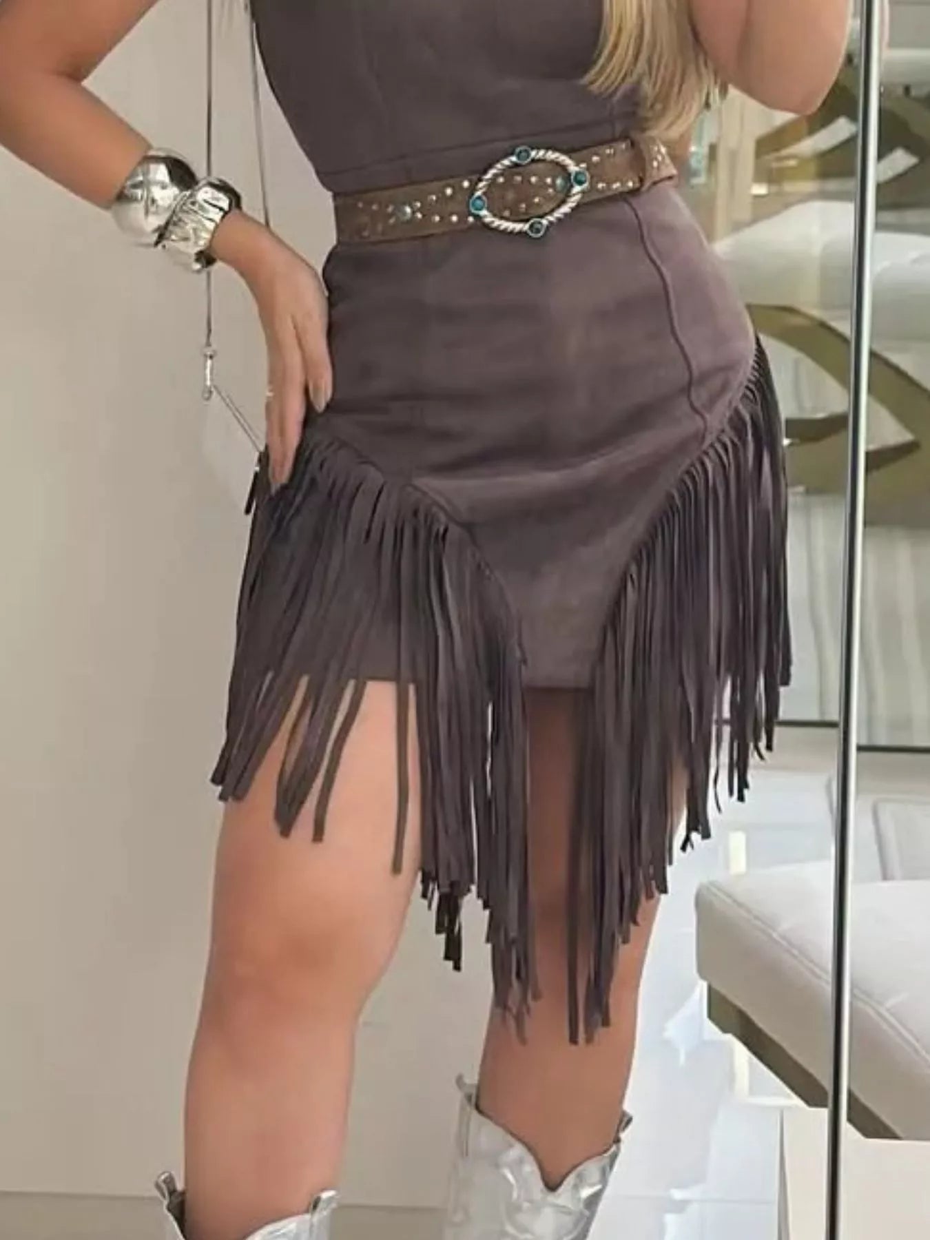 Sleeveless Fringed Mini Dress