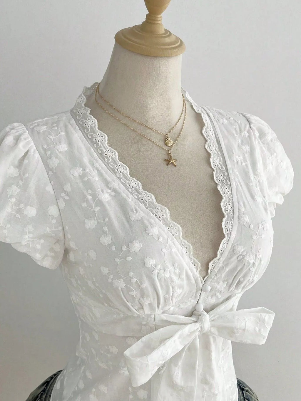 Lace Detail Bow Front Blouse