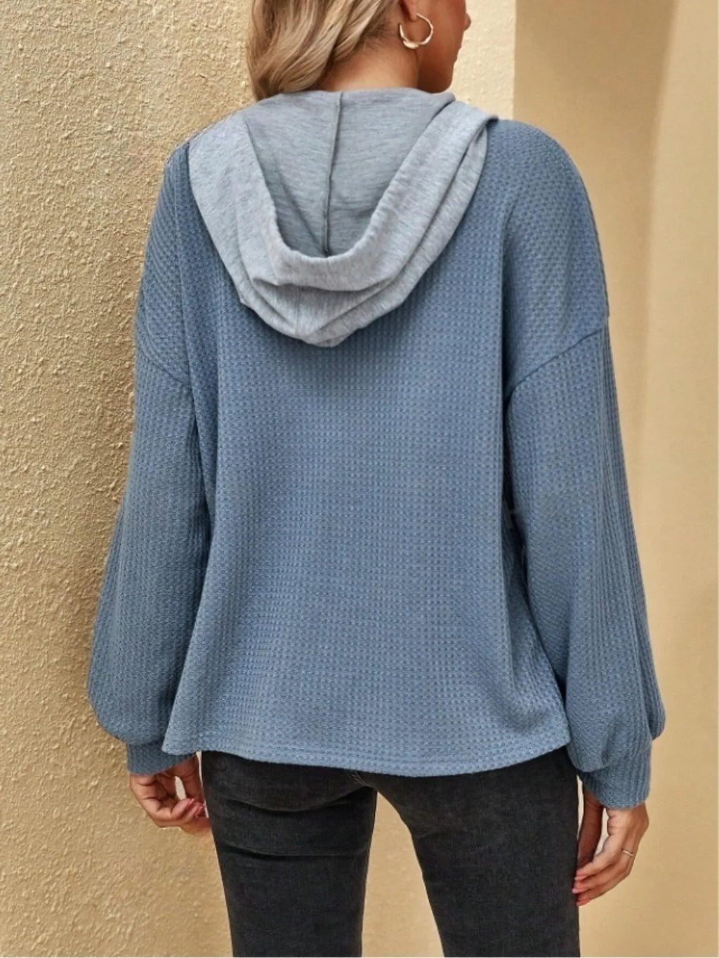 Drawstring Waffle Knit Hoodie