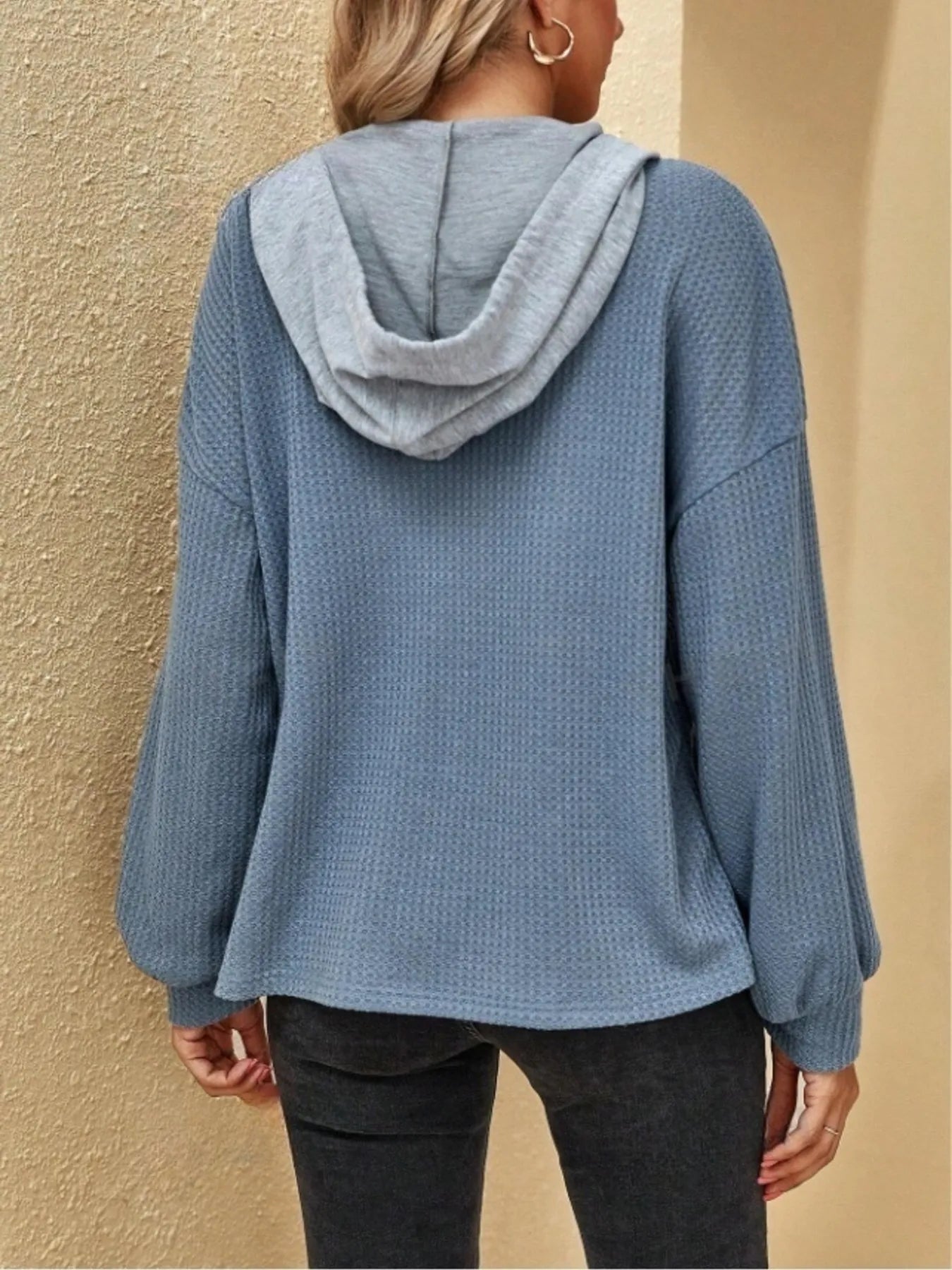 Drawstring Waffle Knit Hoodie