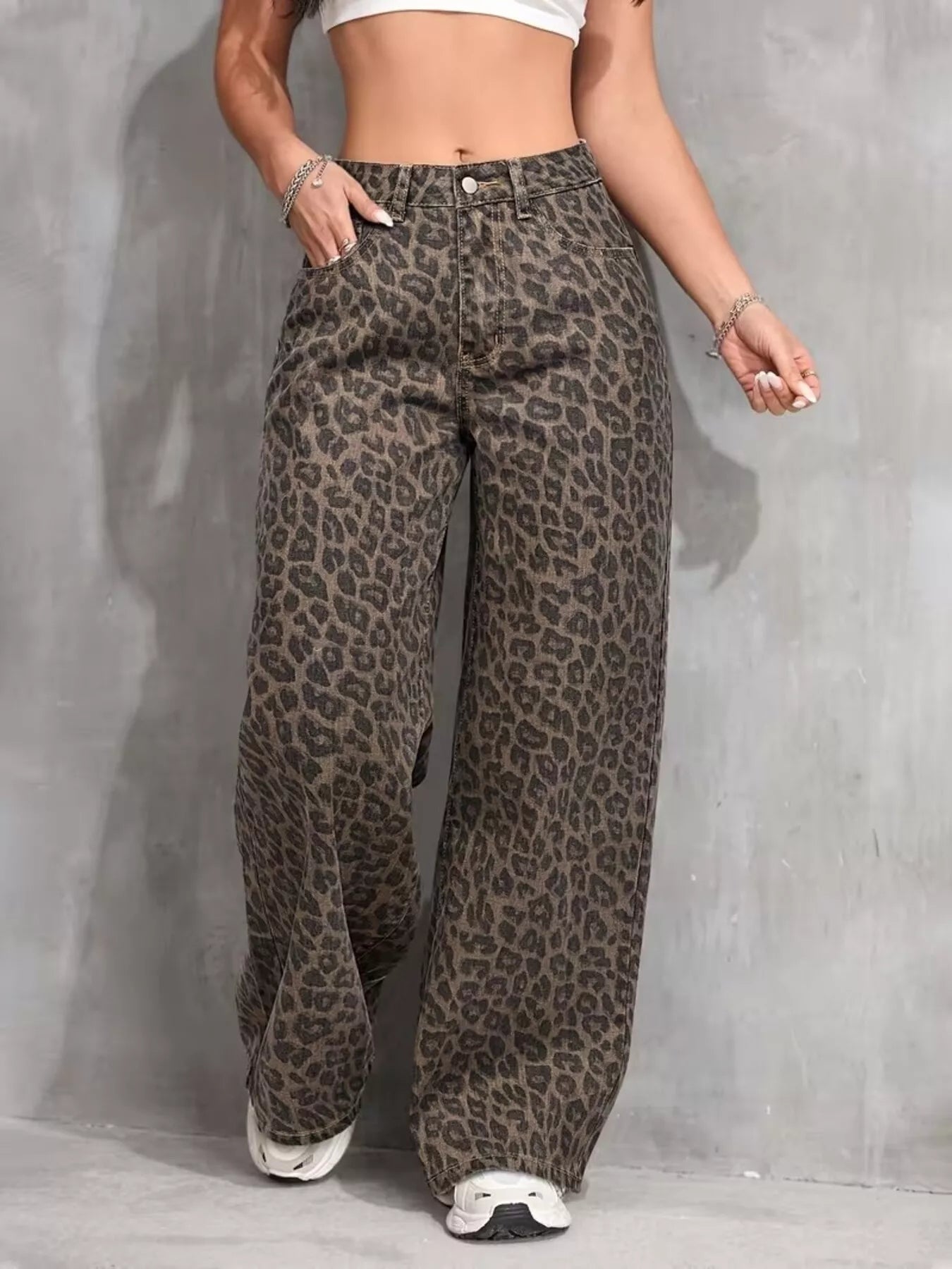 Leopard Wide Leg Jeans