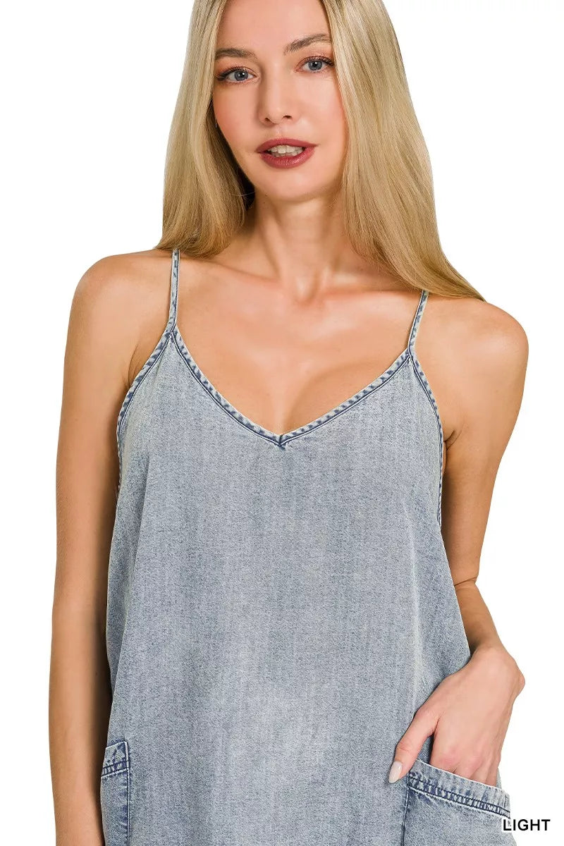 Zenana Enzyme Stone Washed Lyocell Mini Dress