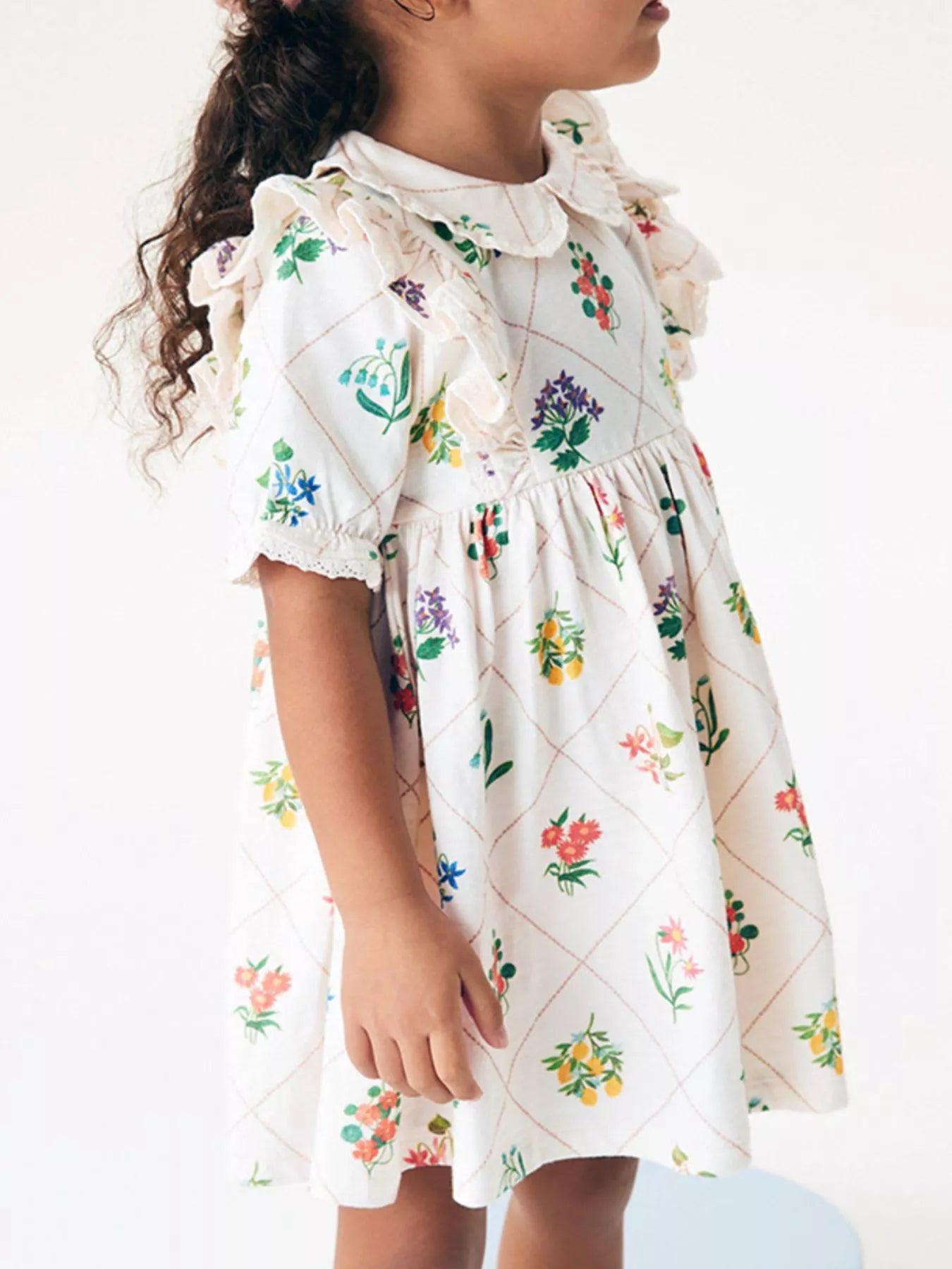 Children's Floral Print Ruffle Peter Pan Collar Dress