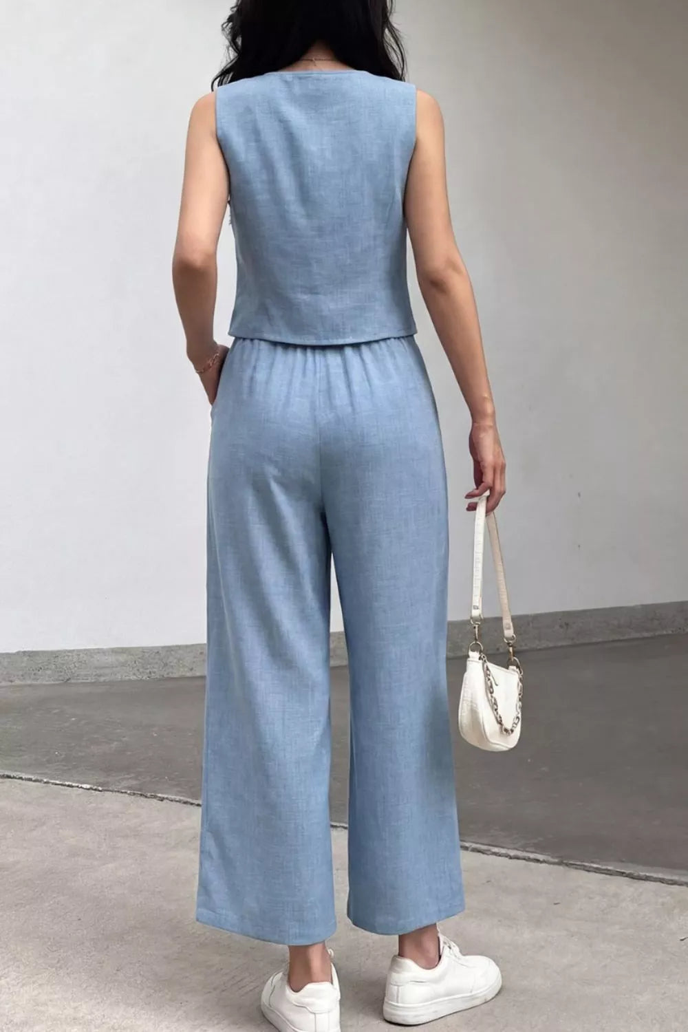 Tie Front Vest and Wide Leg Pants Set