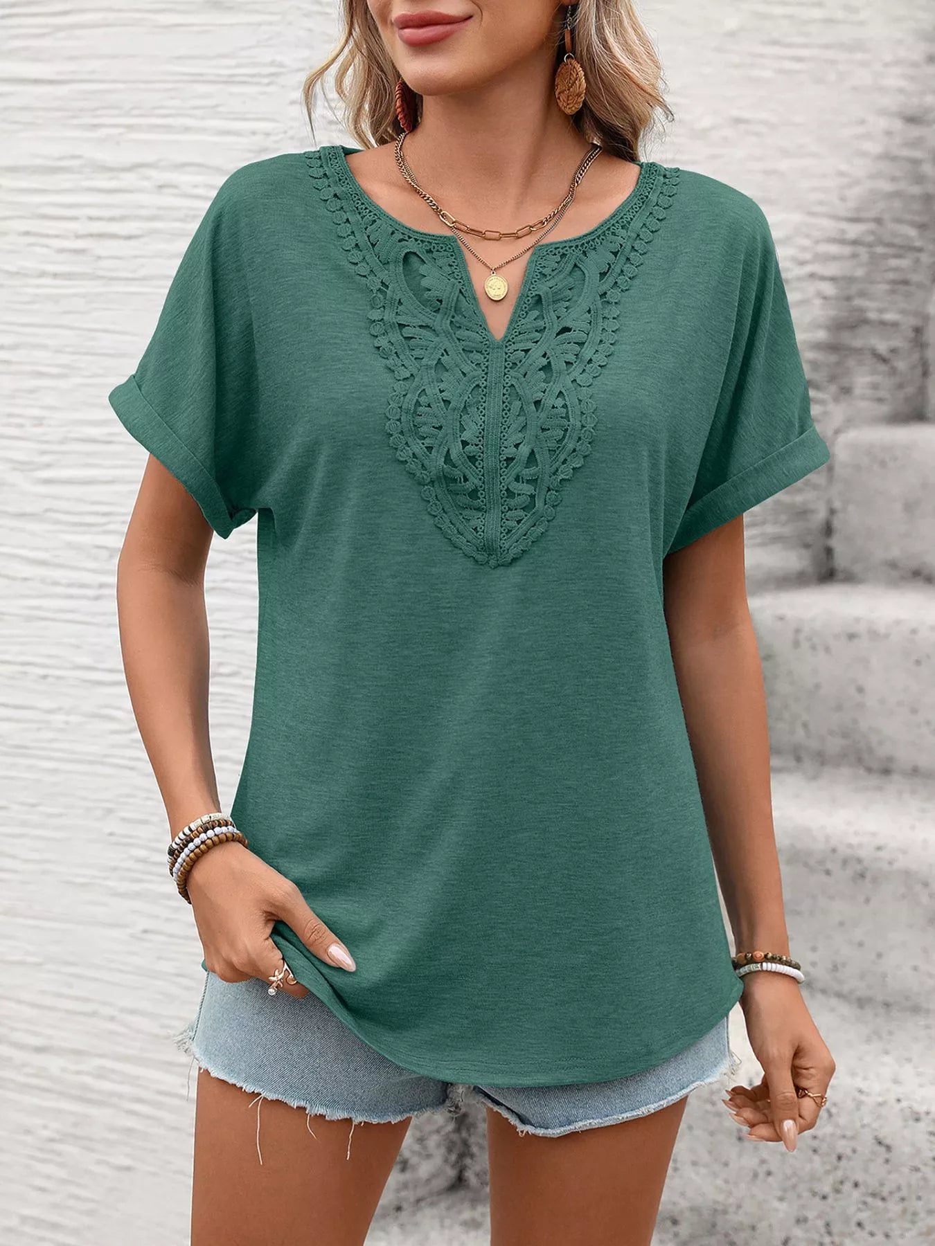 Lace Trim Short Sleeve T-Shirt