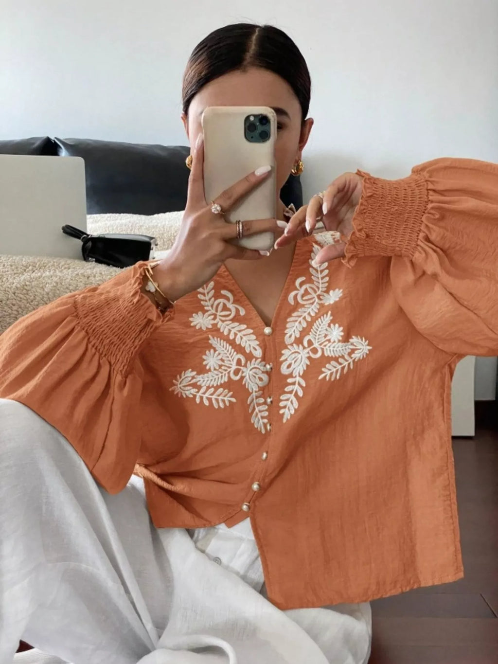 Embroidered Long Sleeve Blouse